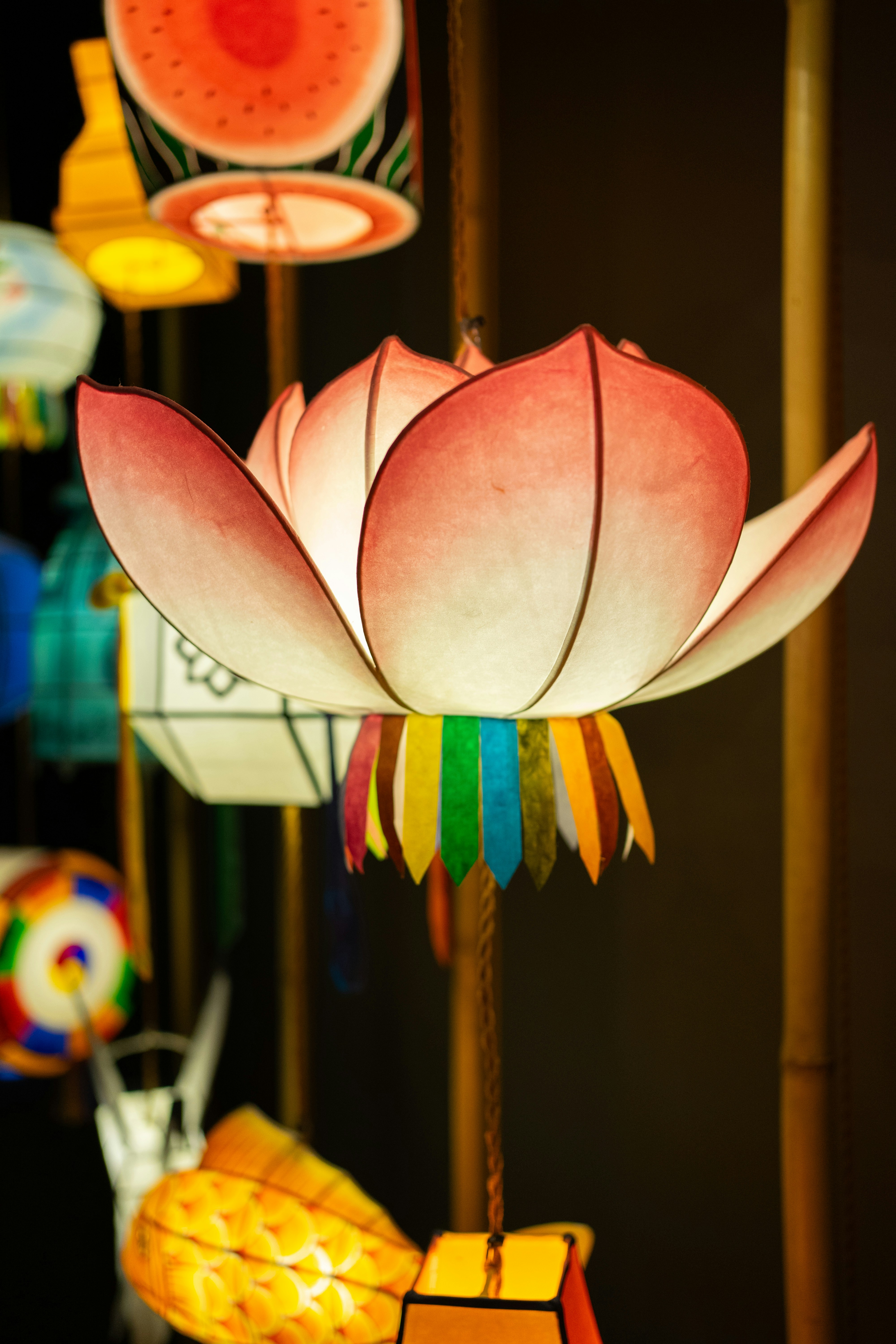 Lotus flower lantern with colorful decorations
