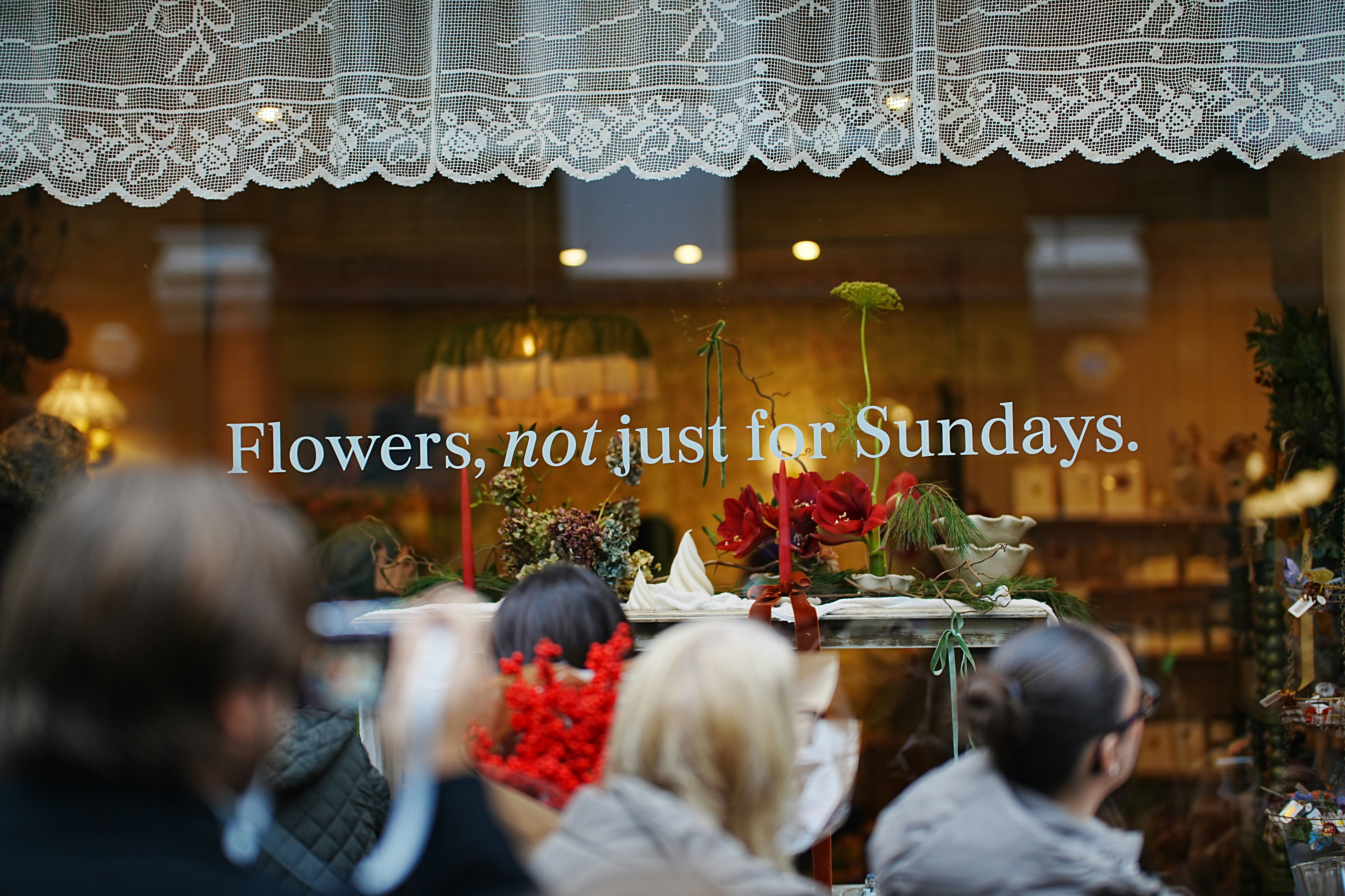 日曜日だけの花ではありません。ウィンドウのテキスト。