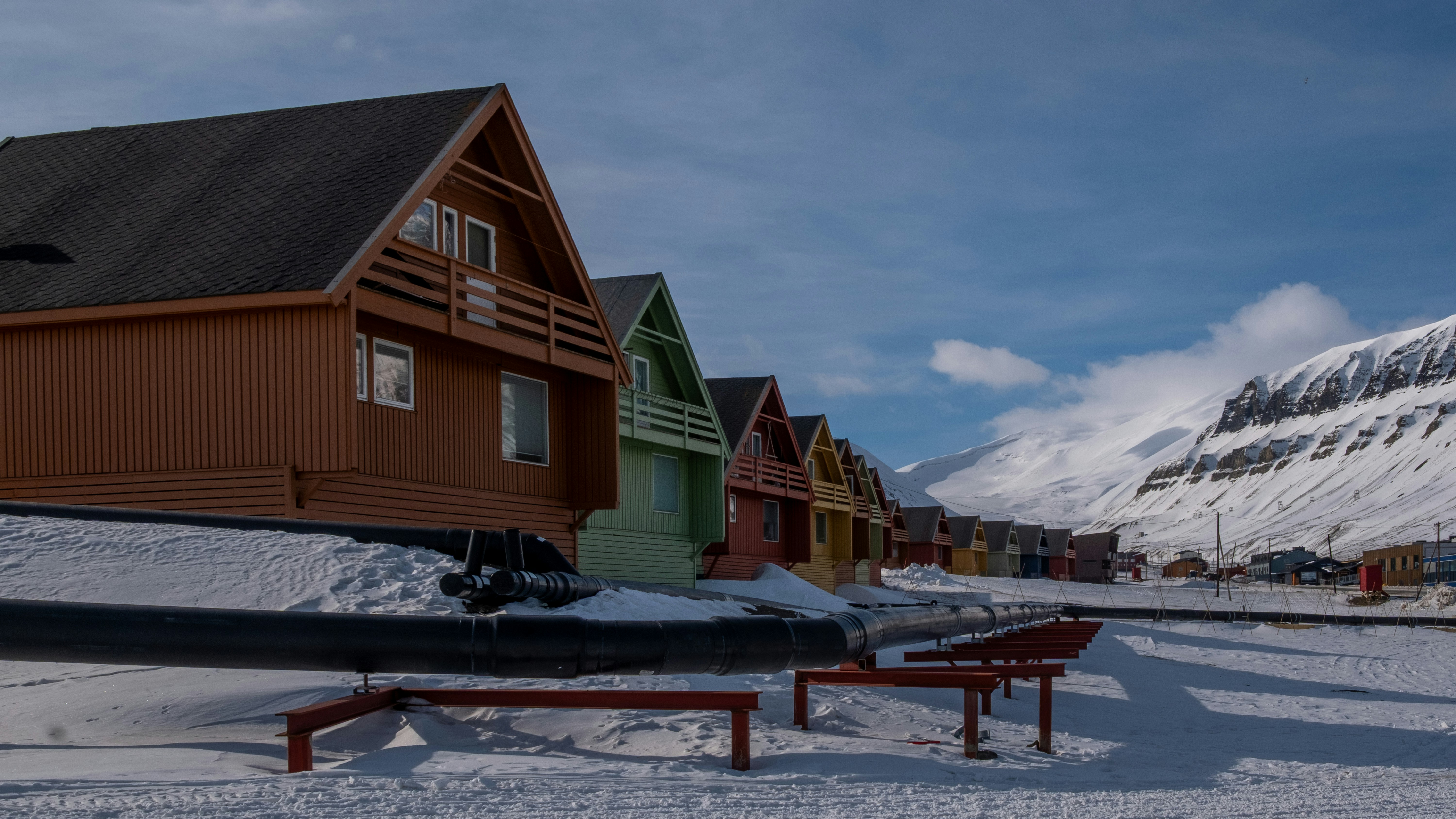 Colorful houses in a snowy arctic town