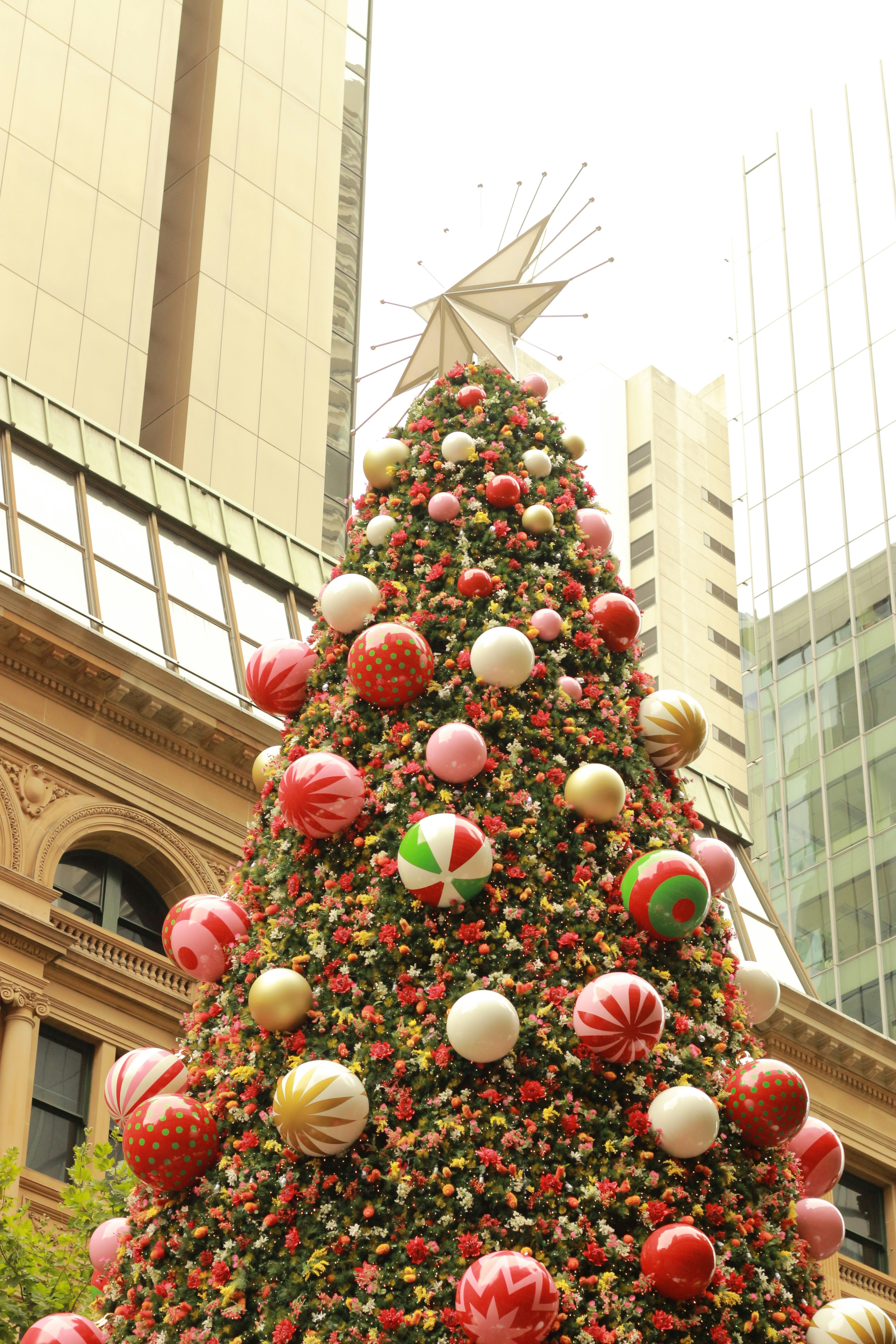 Decorated christmas tree with ornaments and star