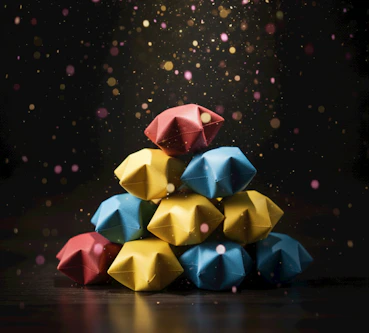 Colorful star-shaped chocolates stacked pyramid style