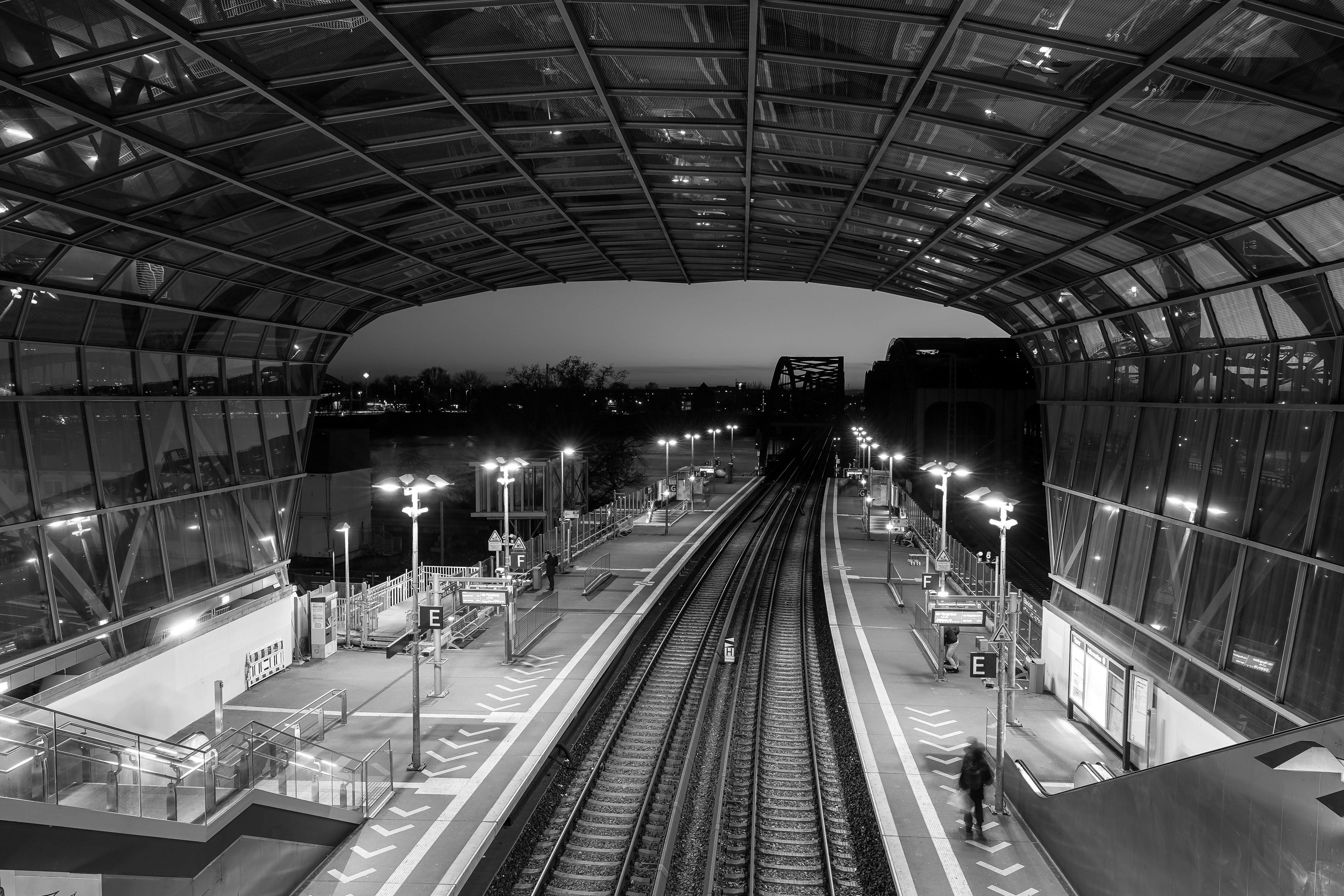 Modern train station with platforms and tracks