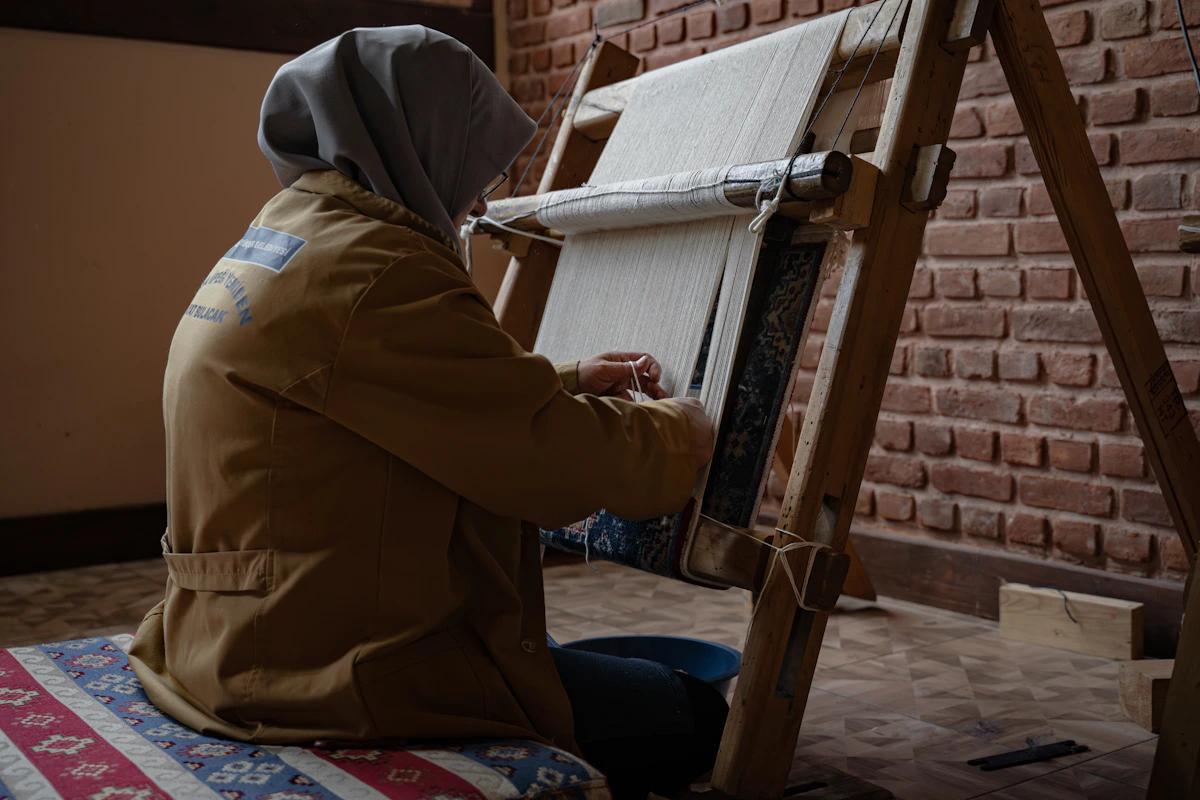 Local artisan weaving by hand