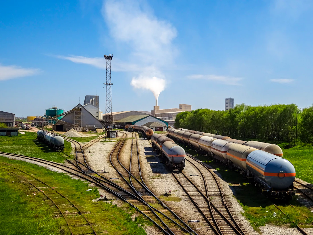 Locomotives in a railway yard served by Inderr Engineering components