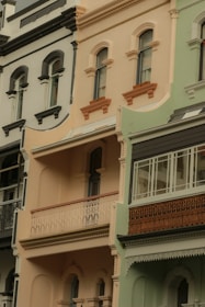 Row of colorful victorian terrace houses