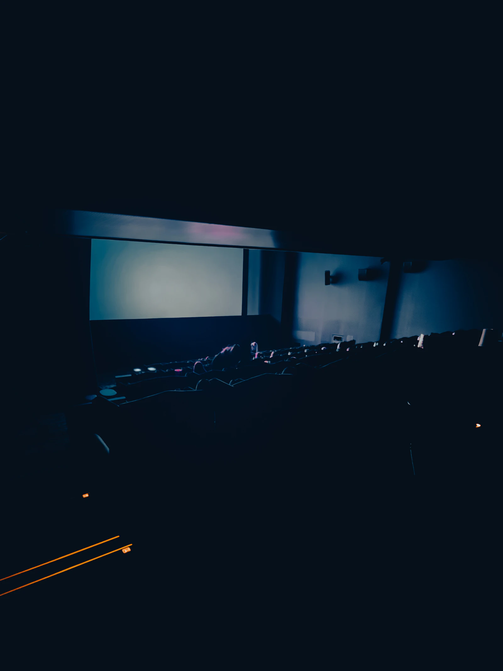 An empty cinema hall with a brightly lit screen, ready for a private show