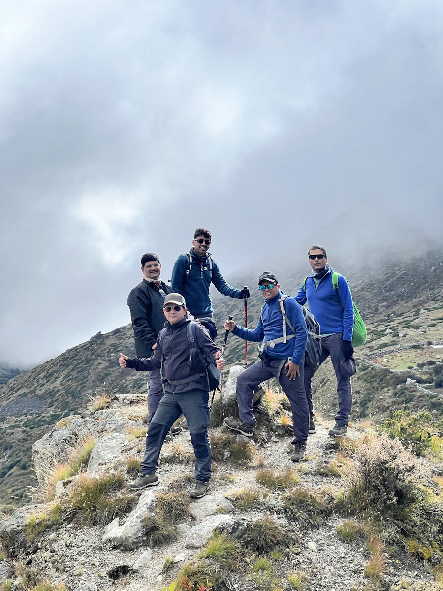 Corporate team trekking in Nepal Himalayas