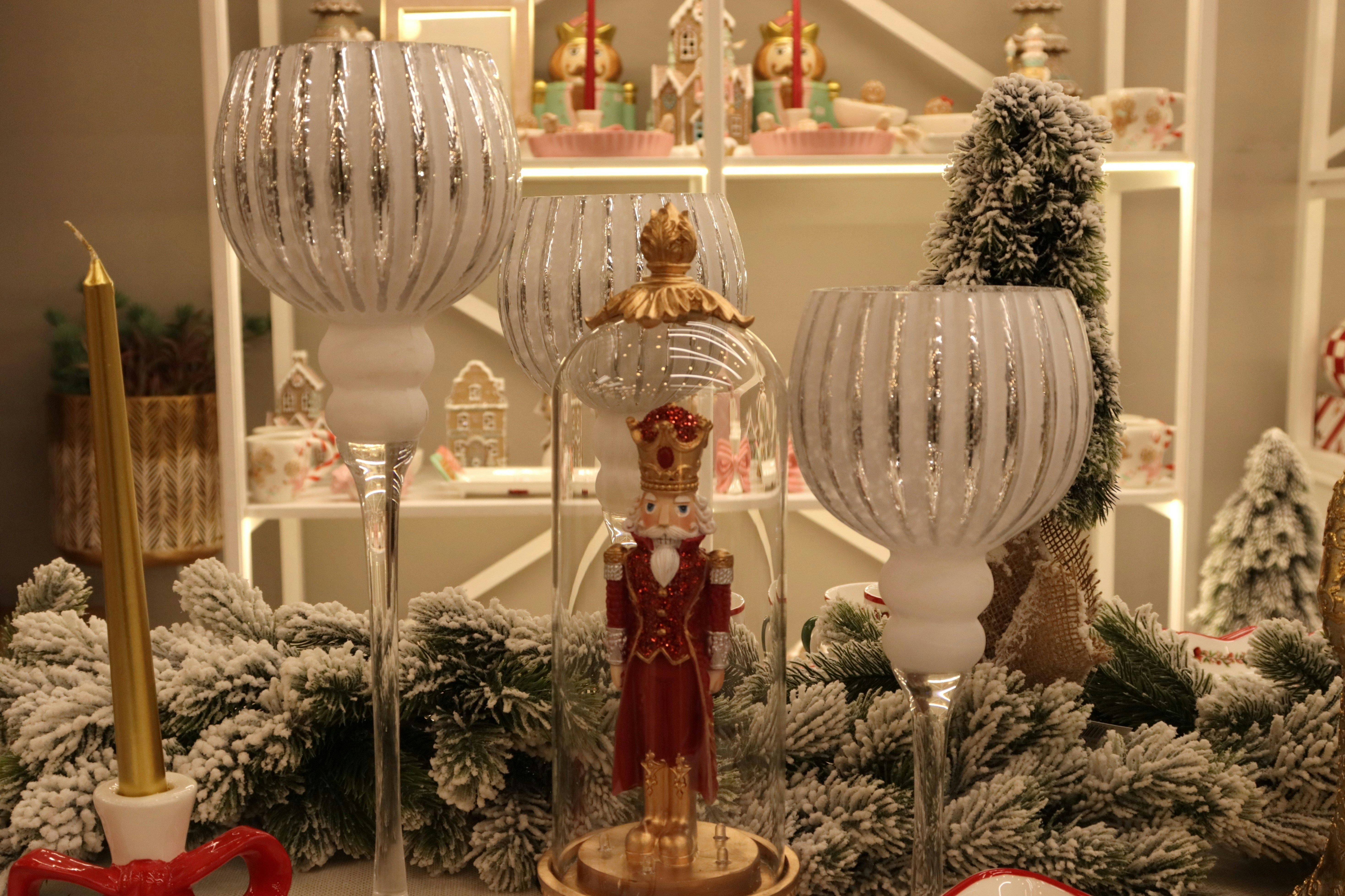 Christmas decorations with nutcracker and candle holders