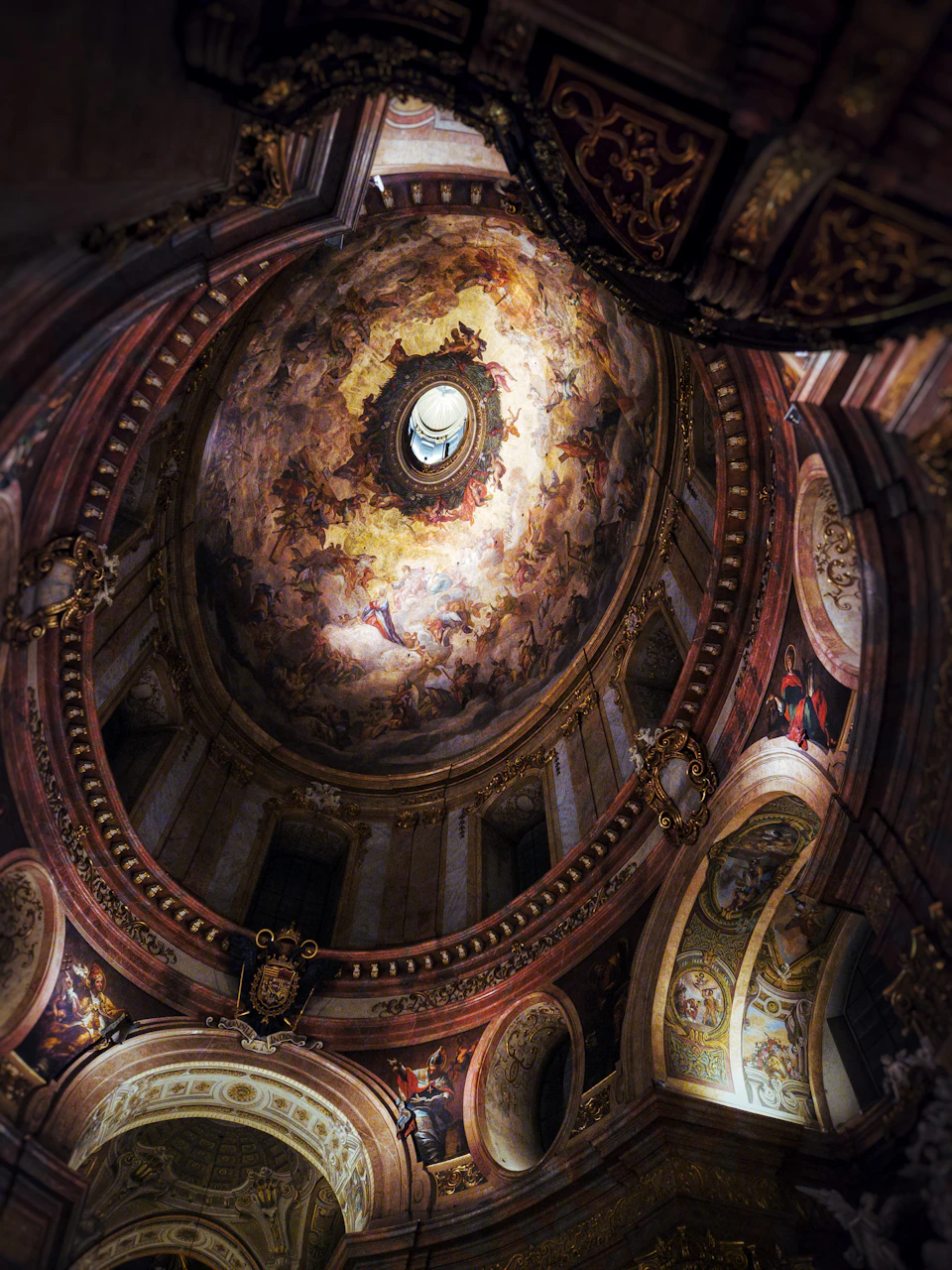 View from within St. Peter's Basilica dome, Rome, Italy, with circular window above
