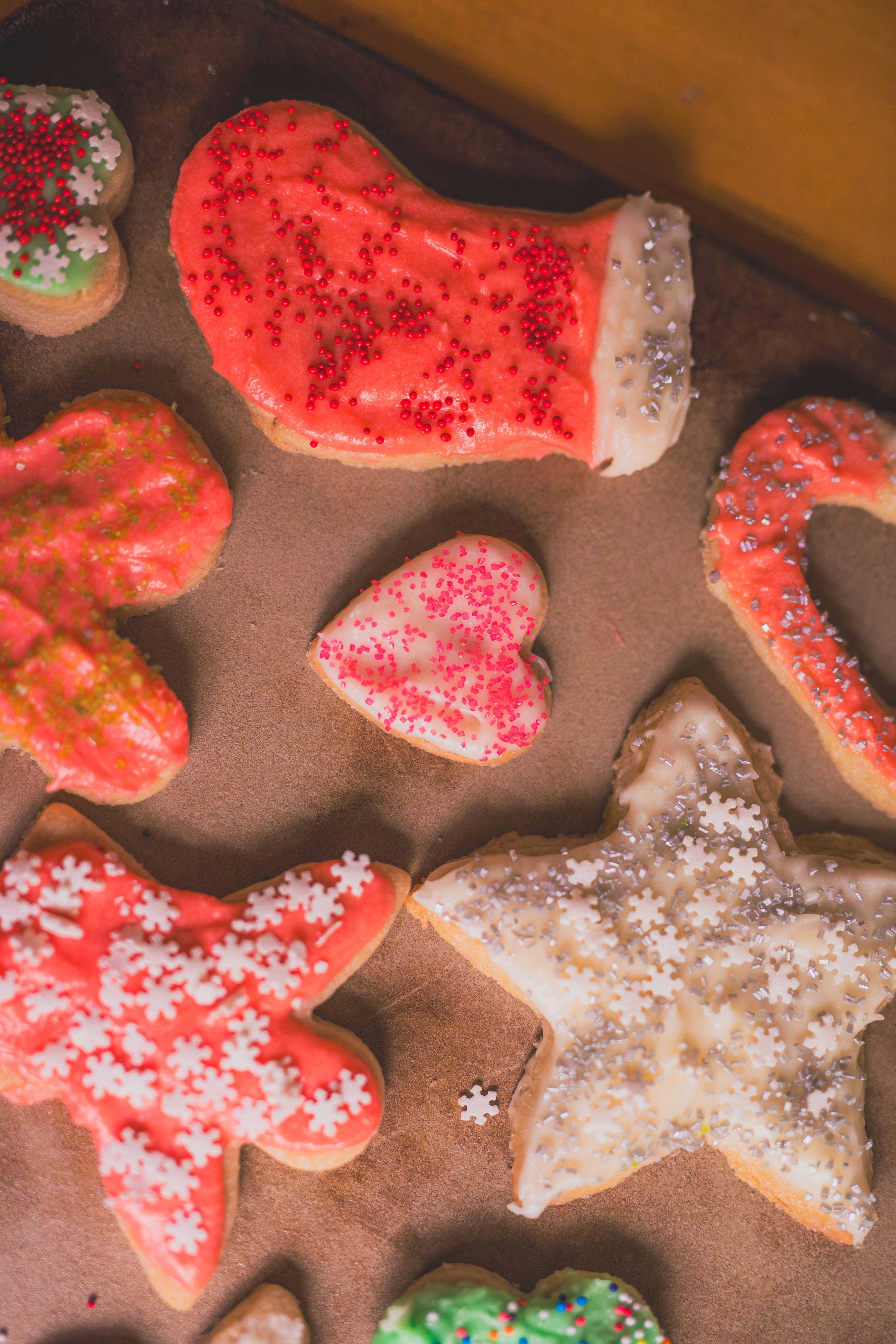 Assortment of festive christmas cookies with colorful icing.