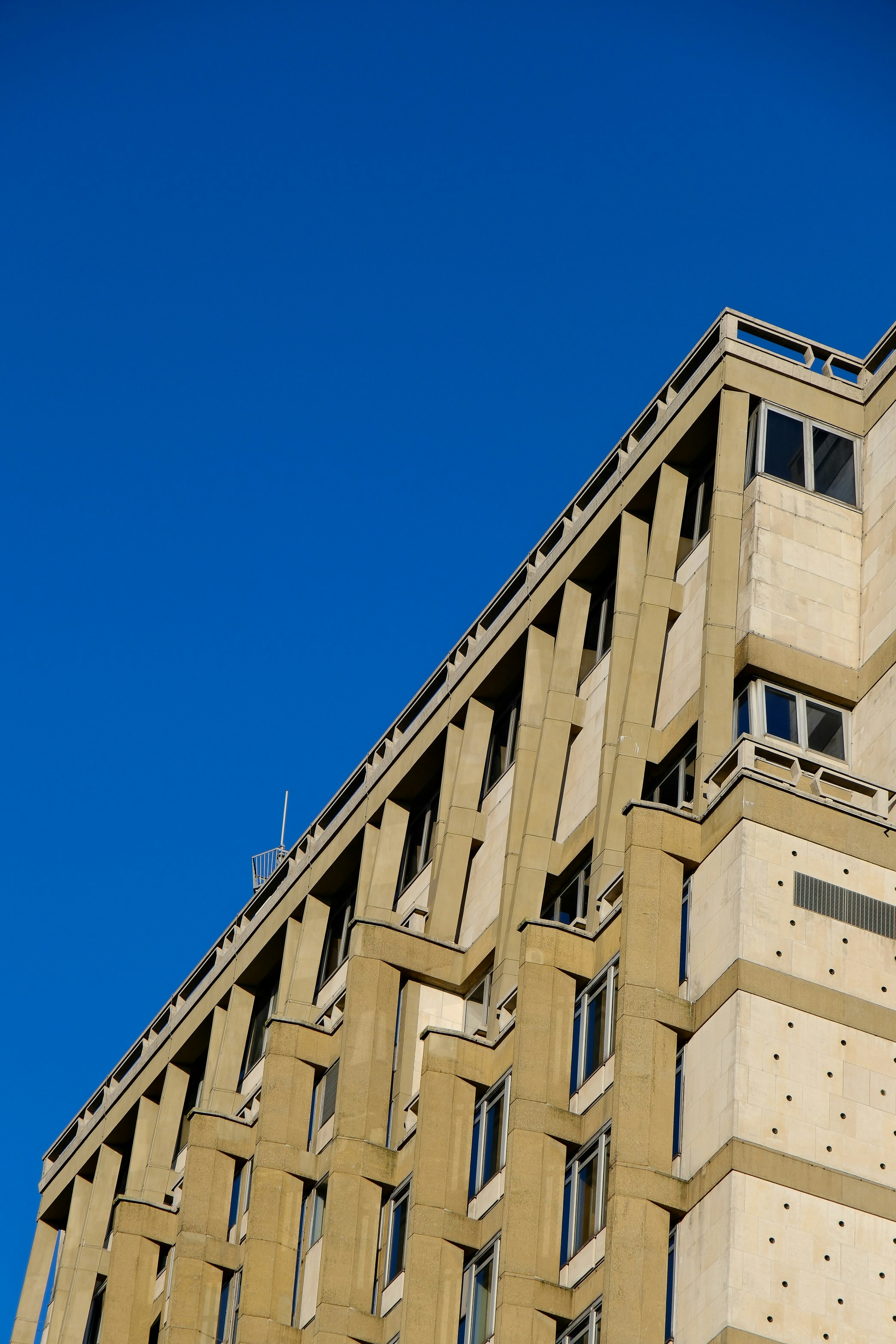 Modern building against a clear blue sky