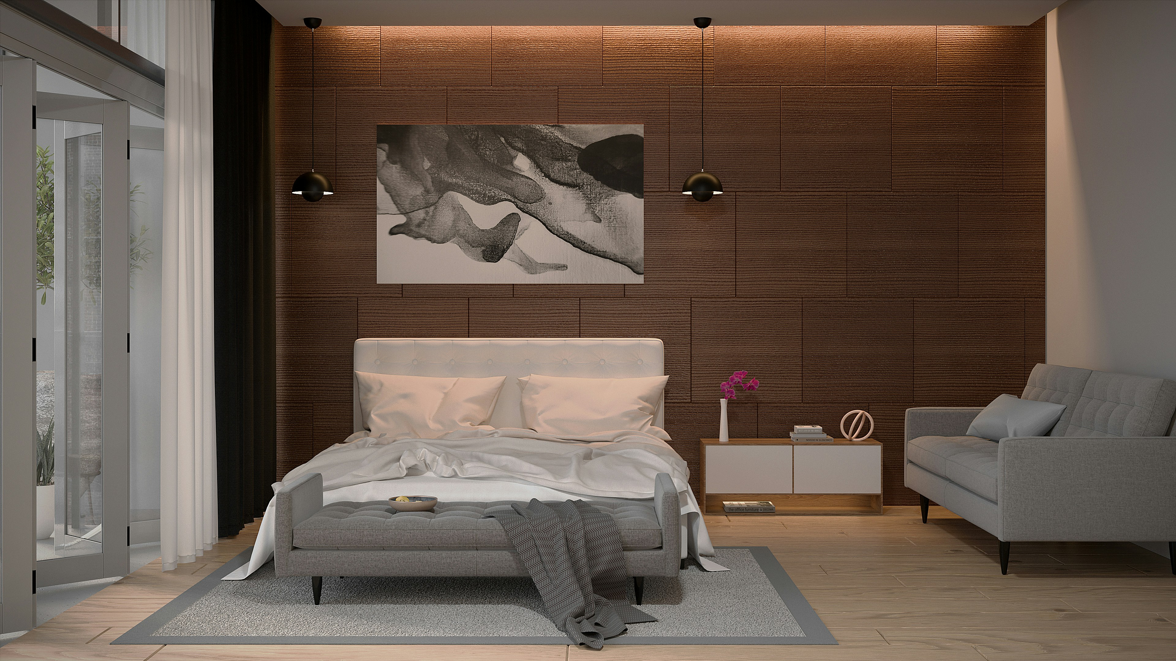 Comfortable bedroom with natural light