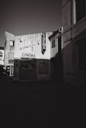 An old atlantic cinema building at night