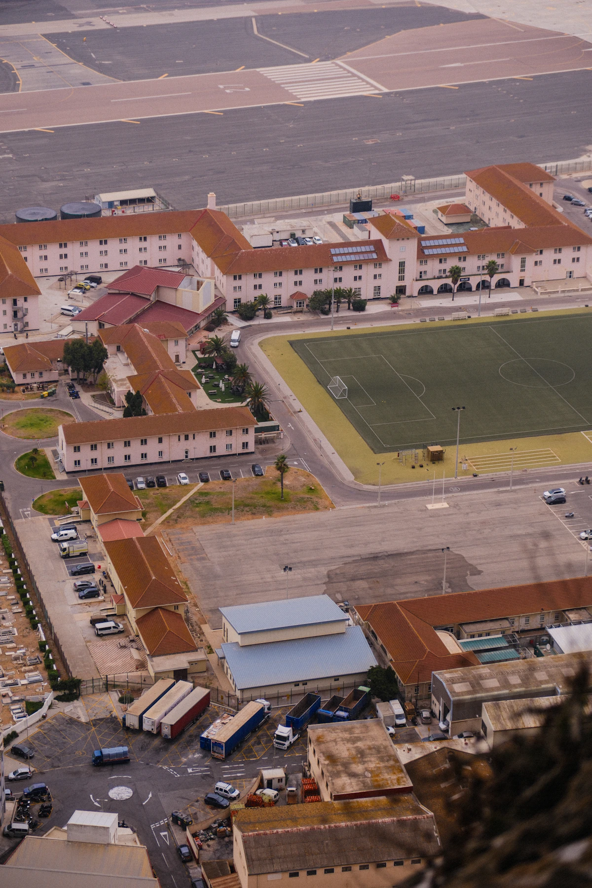 Aerial view of military barracks and parade grounds