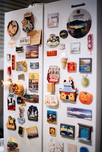 Refrigerator doors covered with colorful magnets