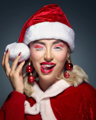 Woman in santa costume with festive makeup