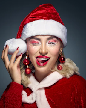 Woman in santa costume with festive makeup