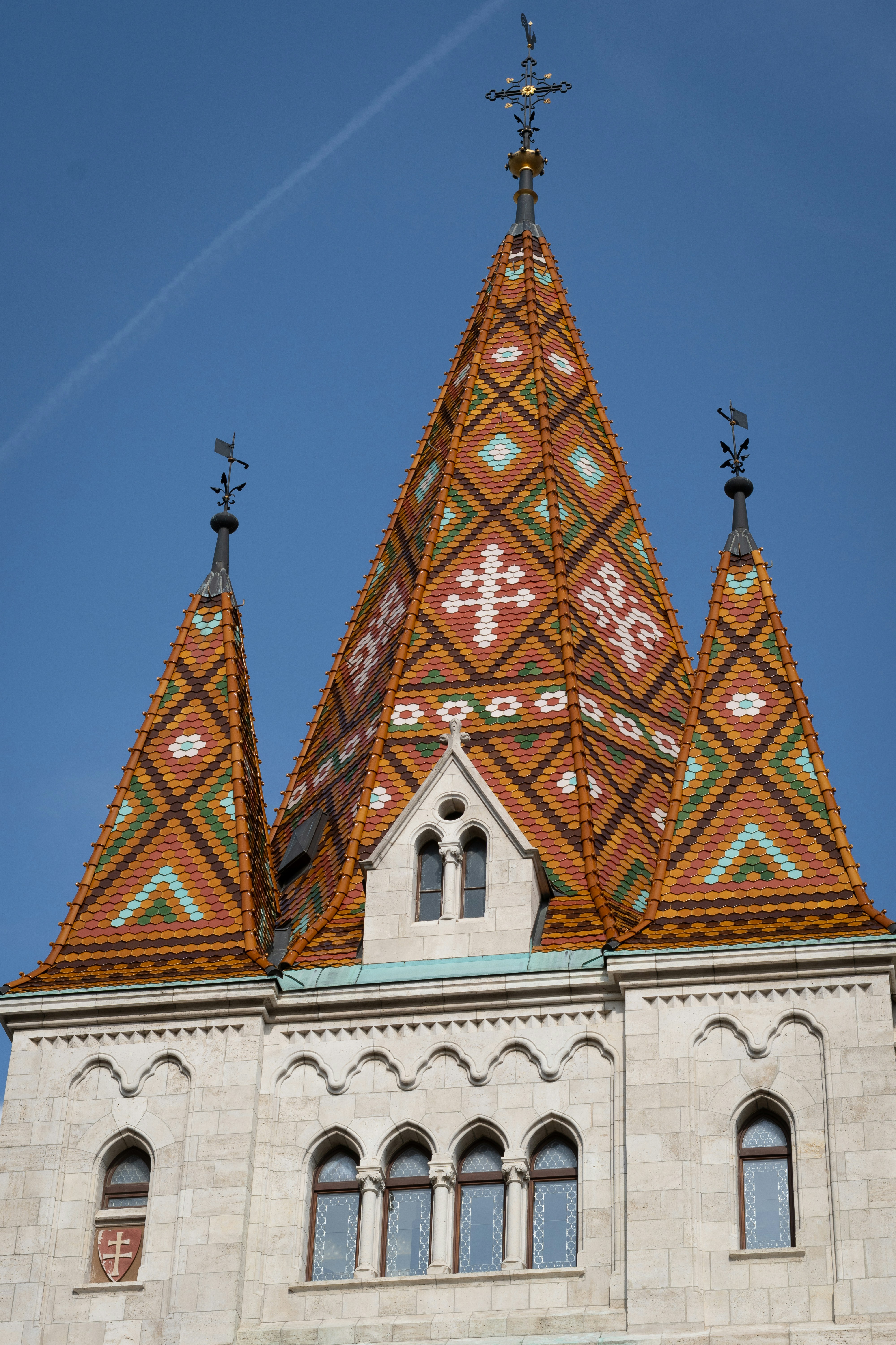 Colorful tiled roof on a historic building