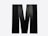 A large black letter m on a white background