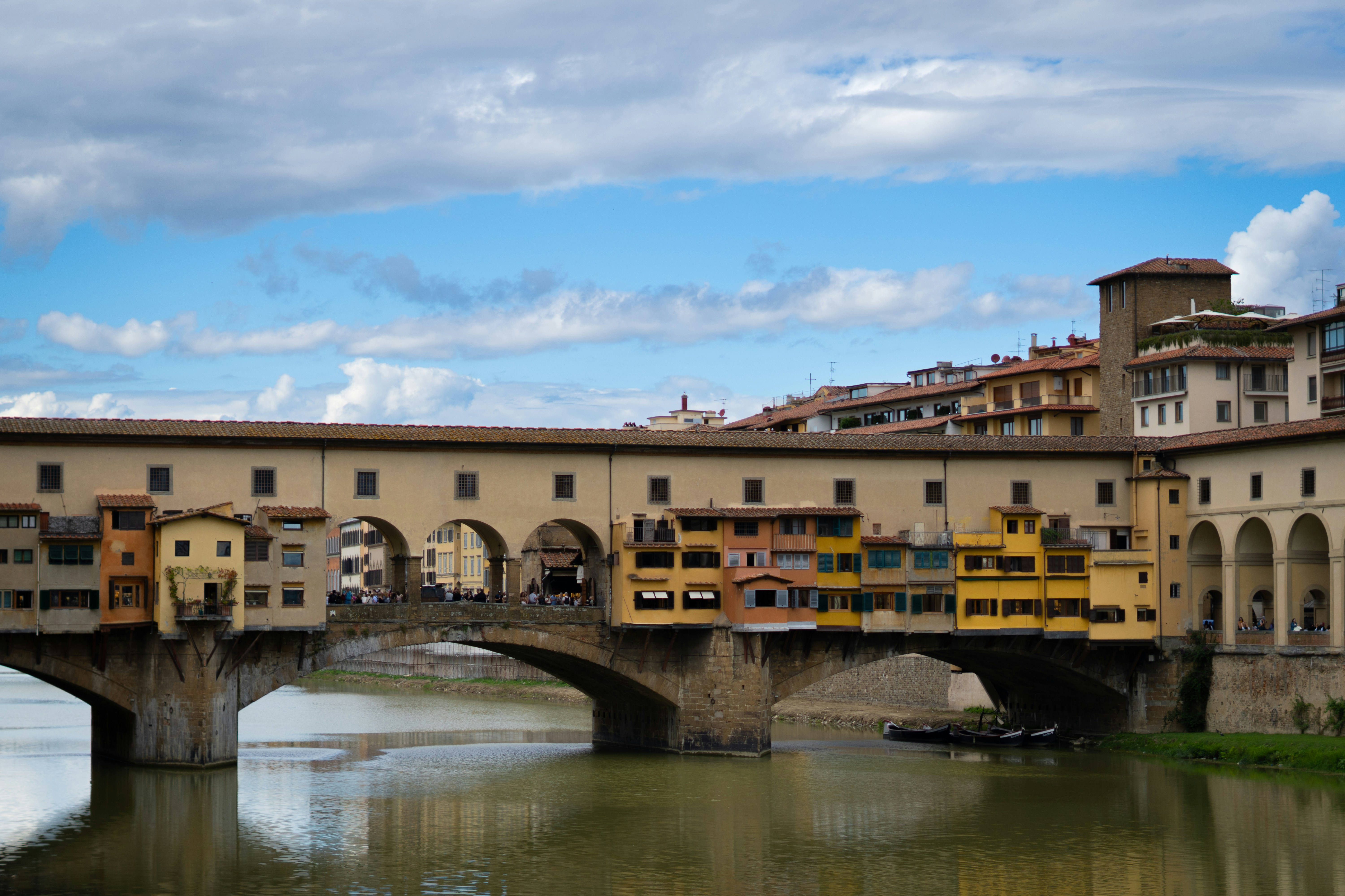 Ponte vecchio bridge with shops over the arno river.