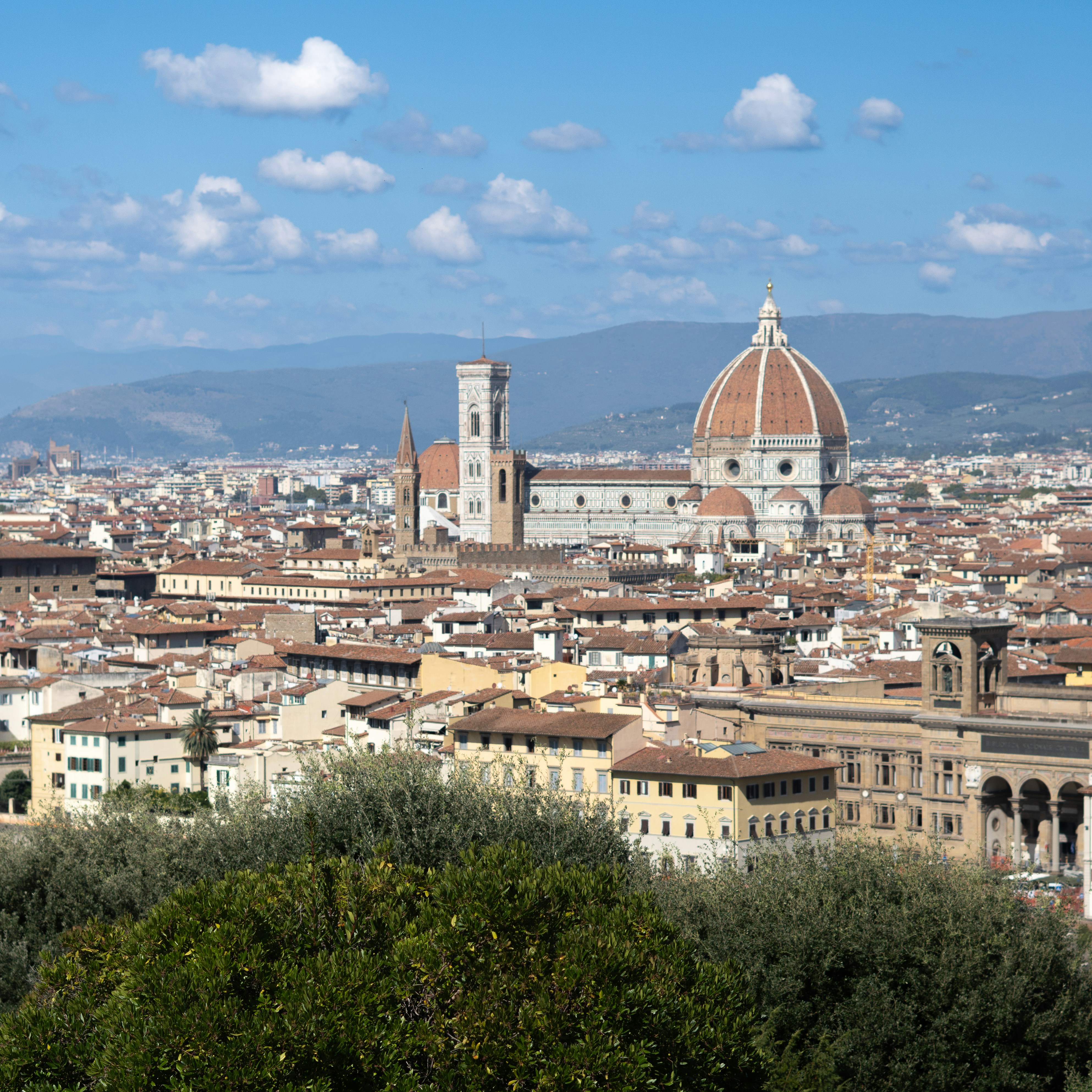 Florence cityscape with duomo cathedral under blue sky