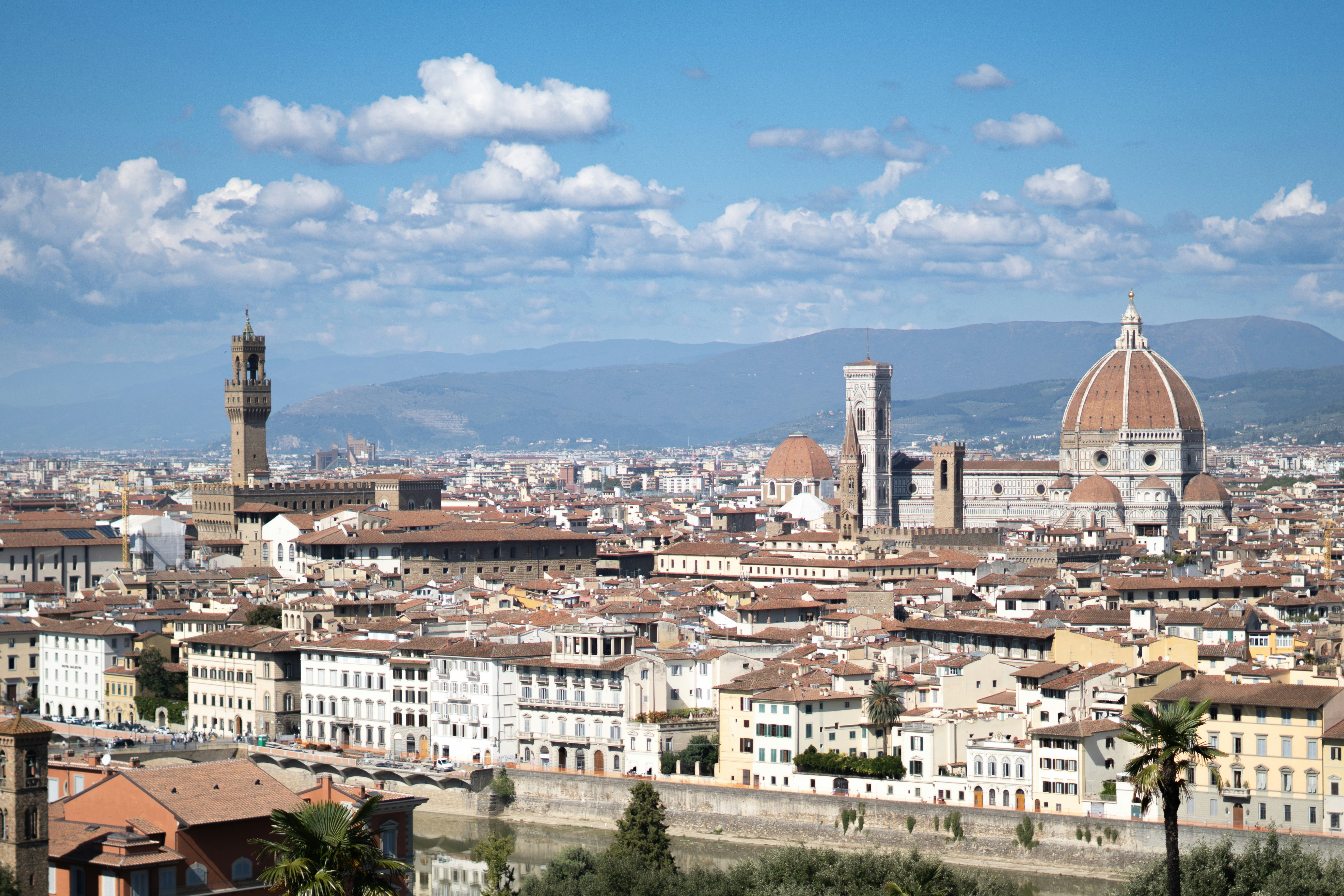 Florence cityscape with duomo and arno river