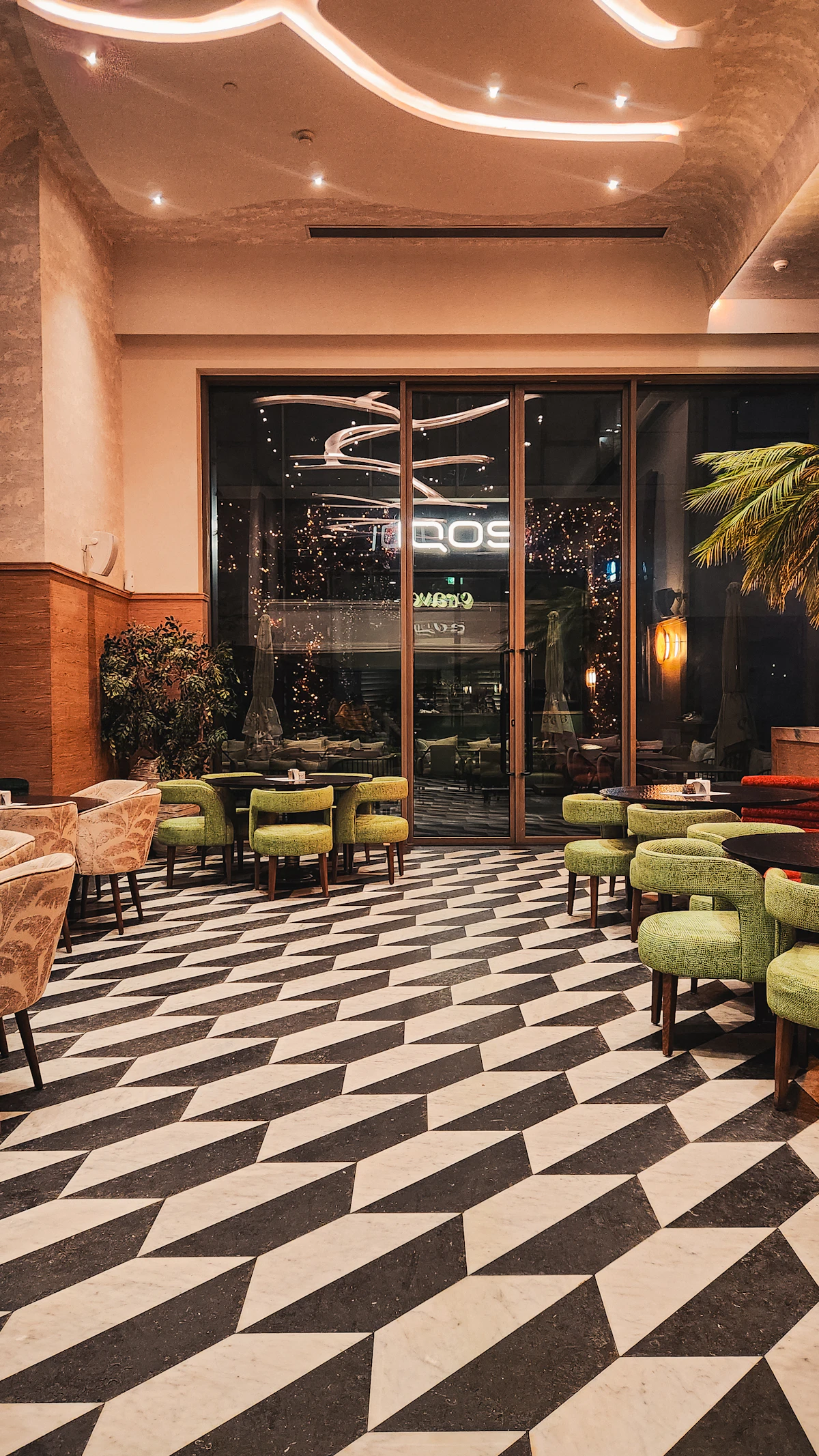 Elegant restaurant atmosphere with warm lighting