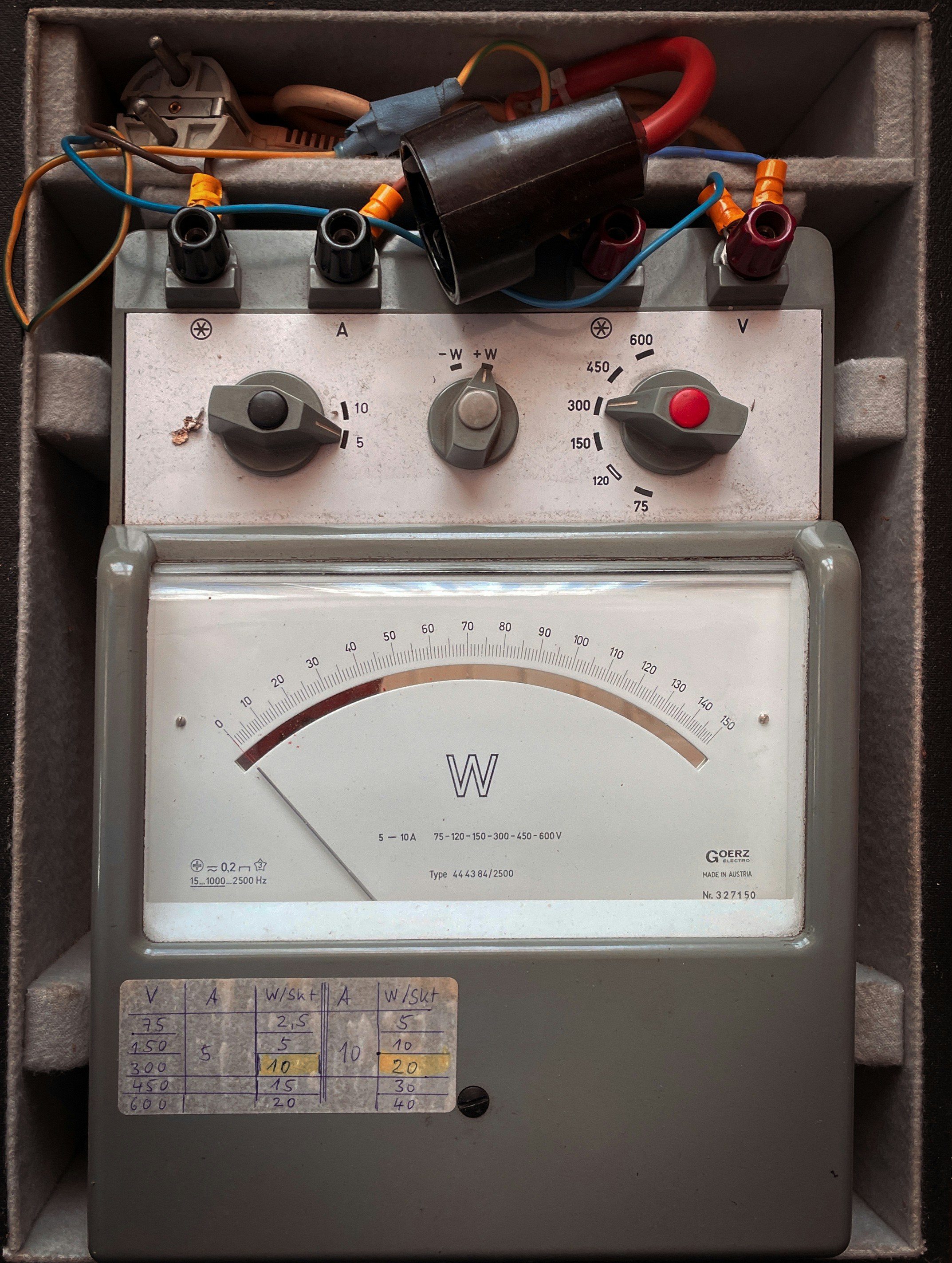 Medidor elétrico vintage com mostrador analógico e botões
