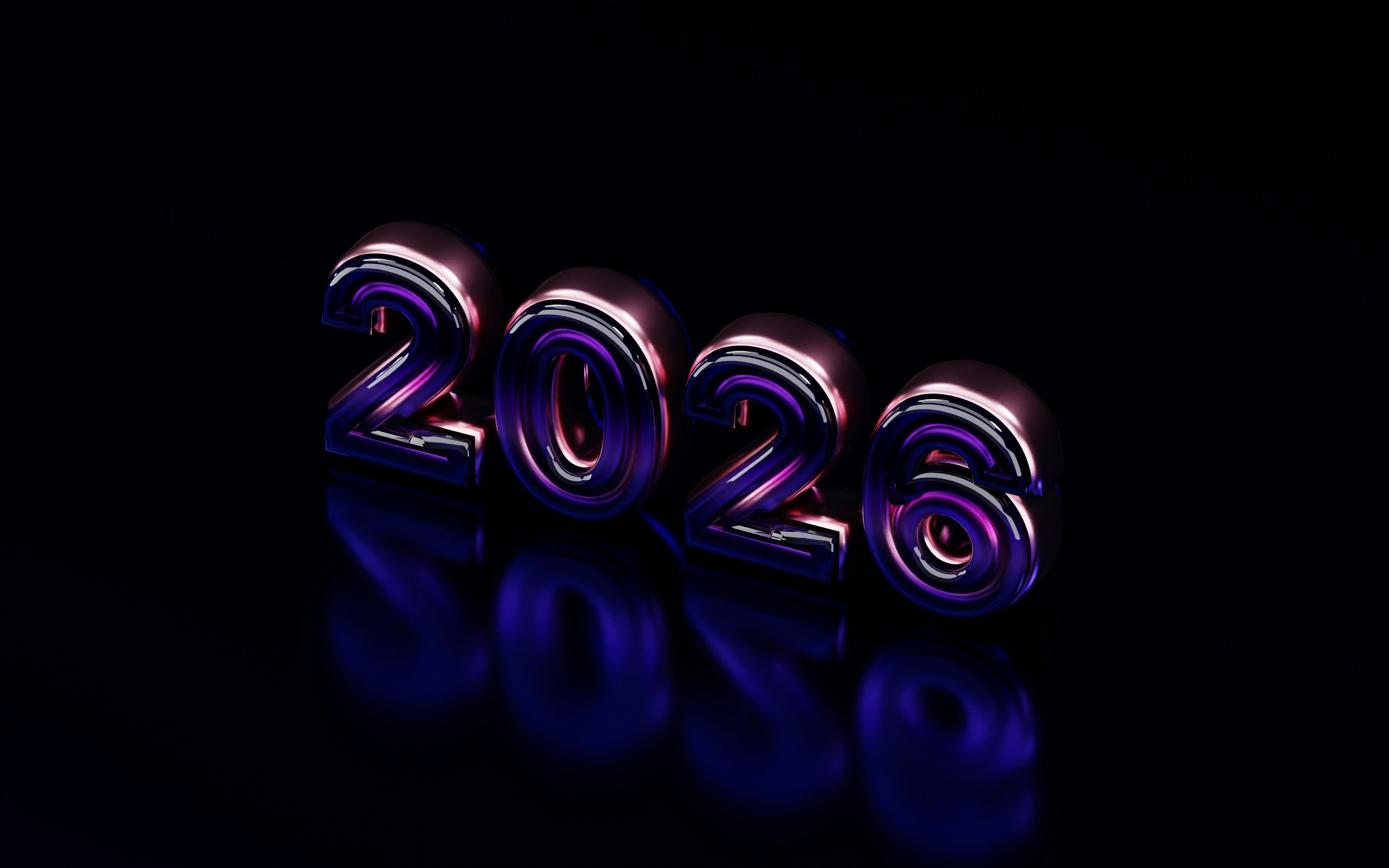 Metallic 2026 numbers on a dark reflective surface
