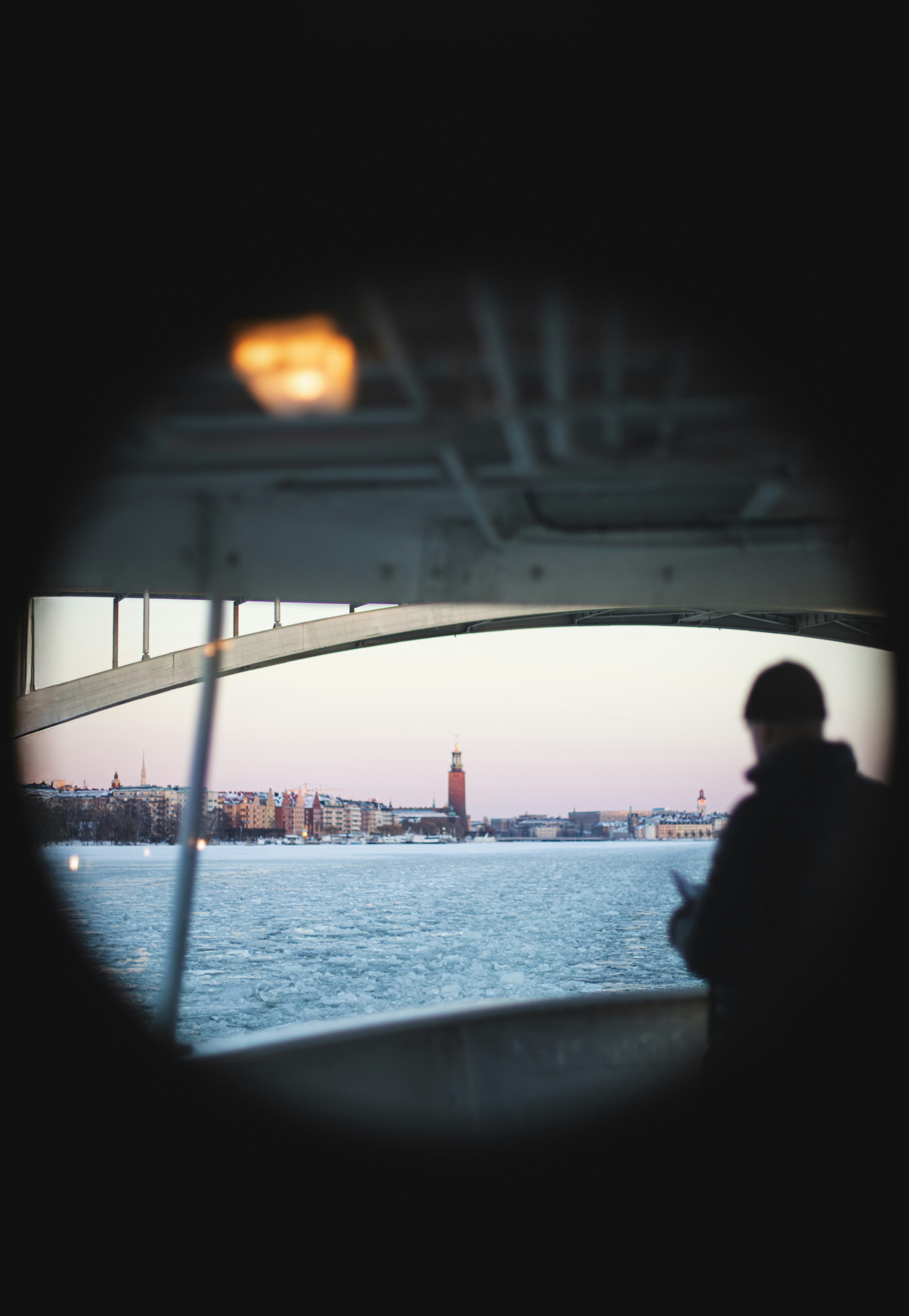Person looking at city skyline from a boat