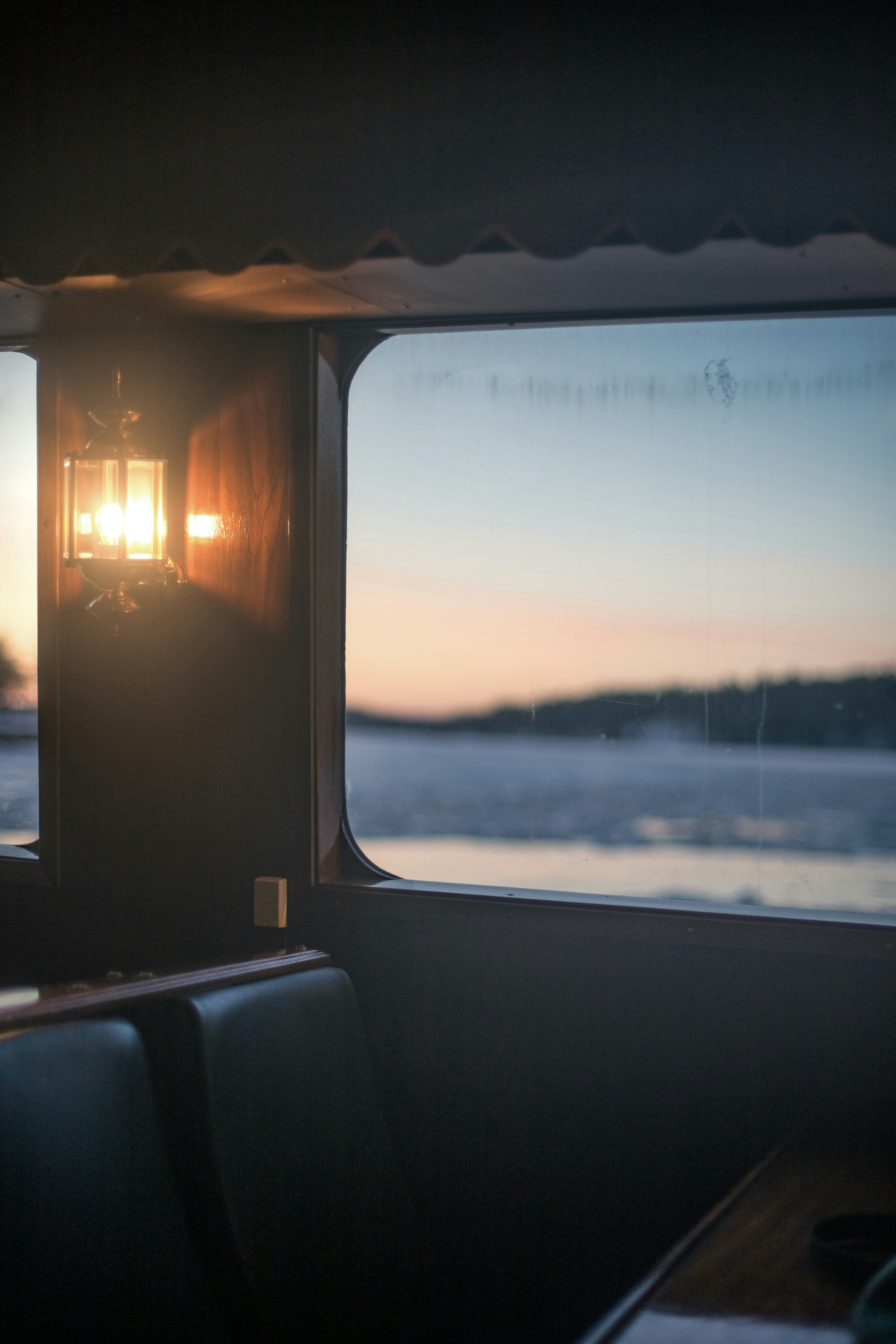 Sunset view from inside a vehicle
