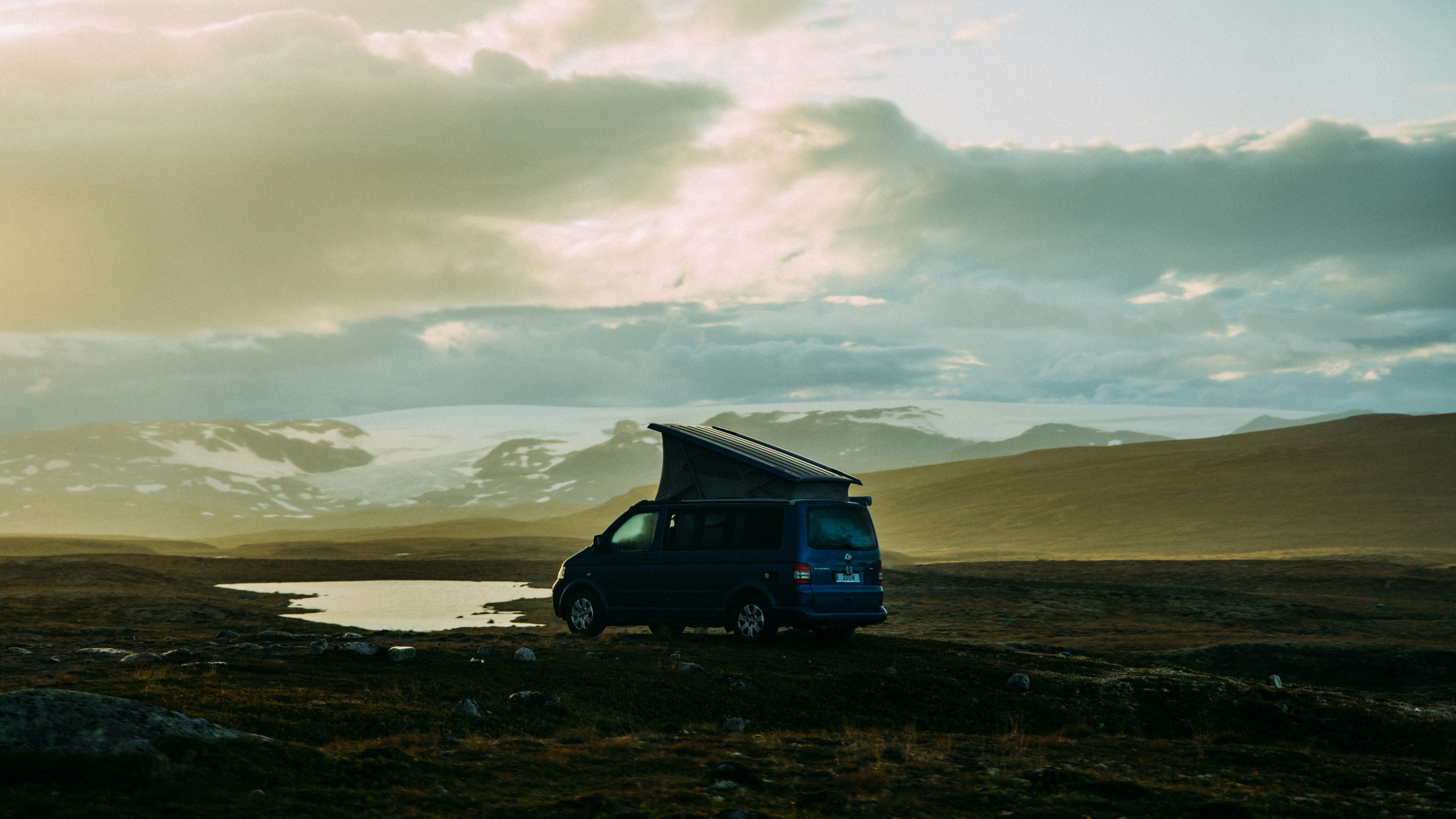 couple camping van evening sunset