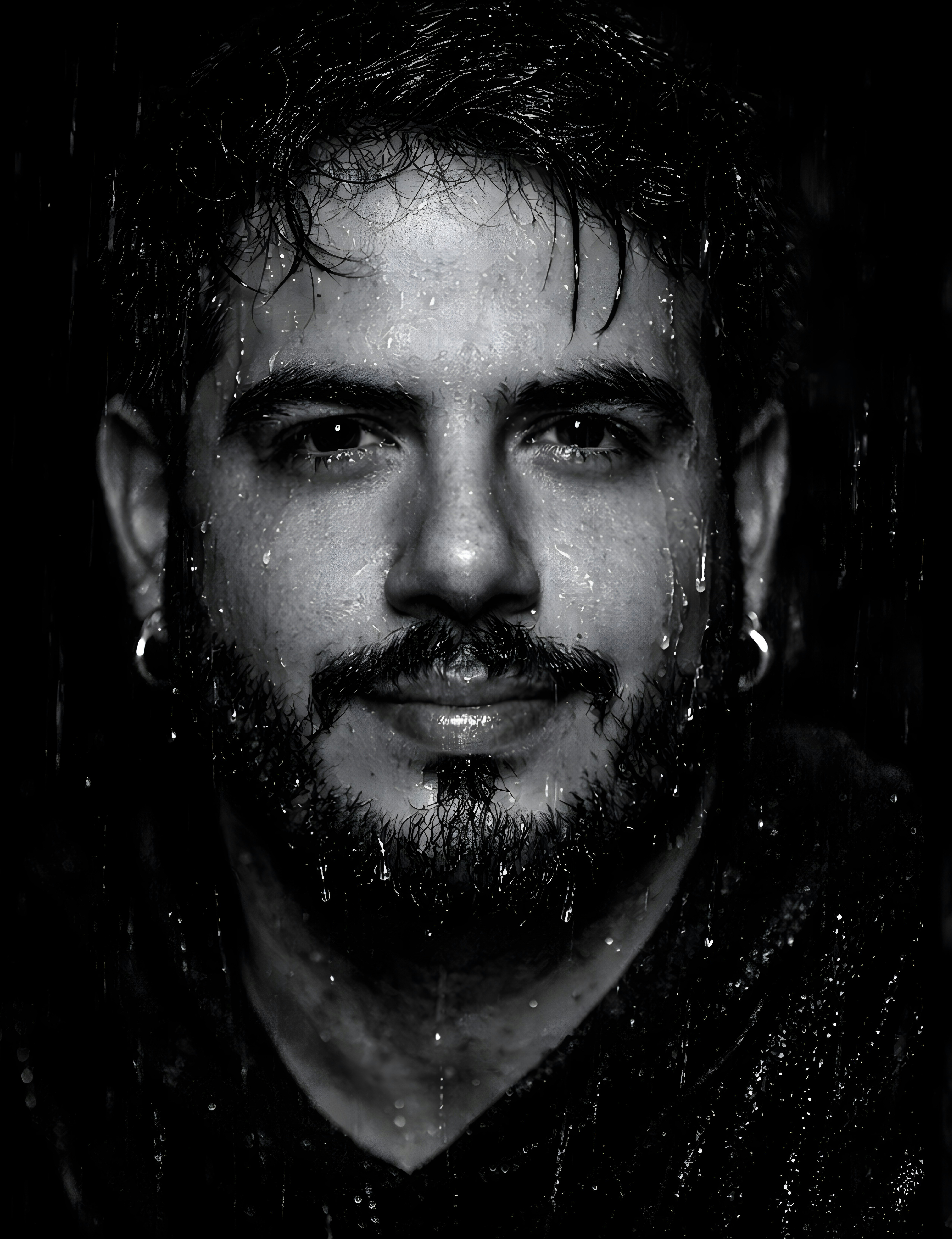 Hombre con gotas de agua en la cara