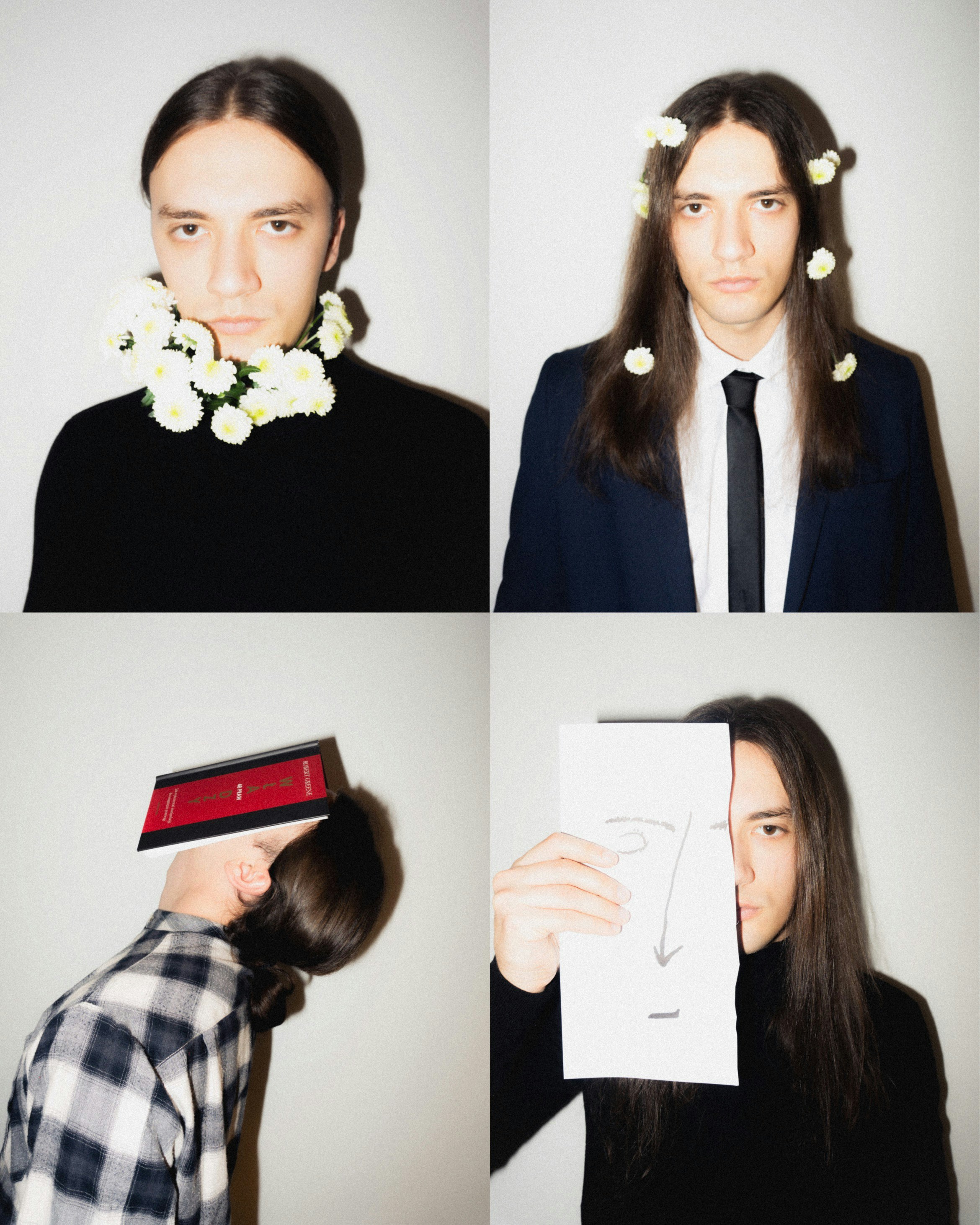 Man with flowers and drawing on face