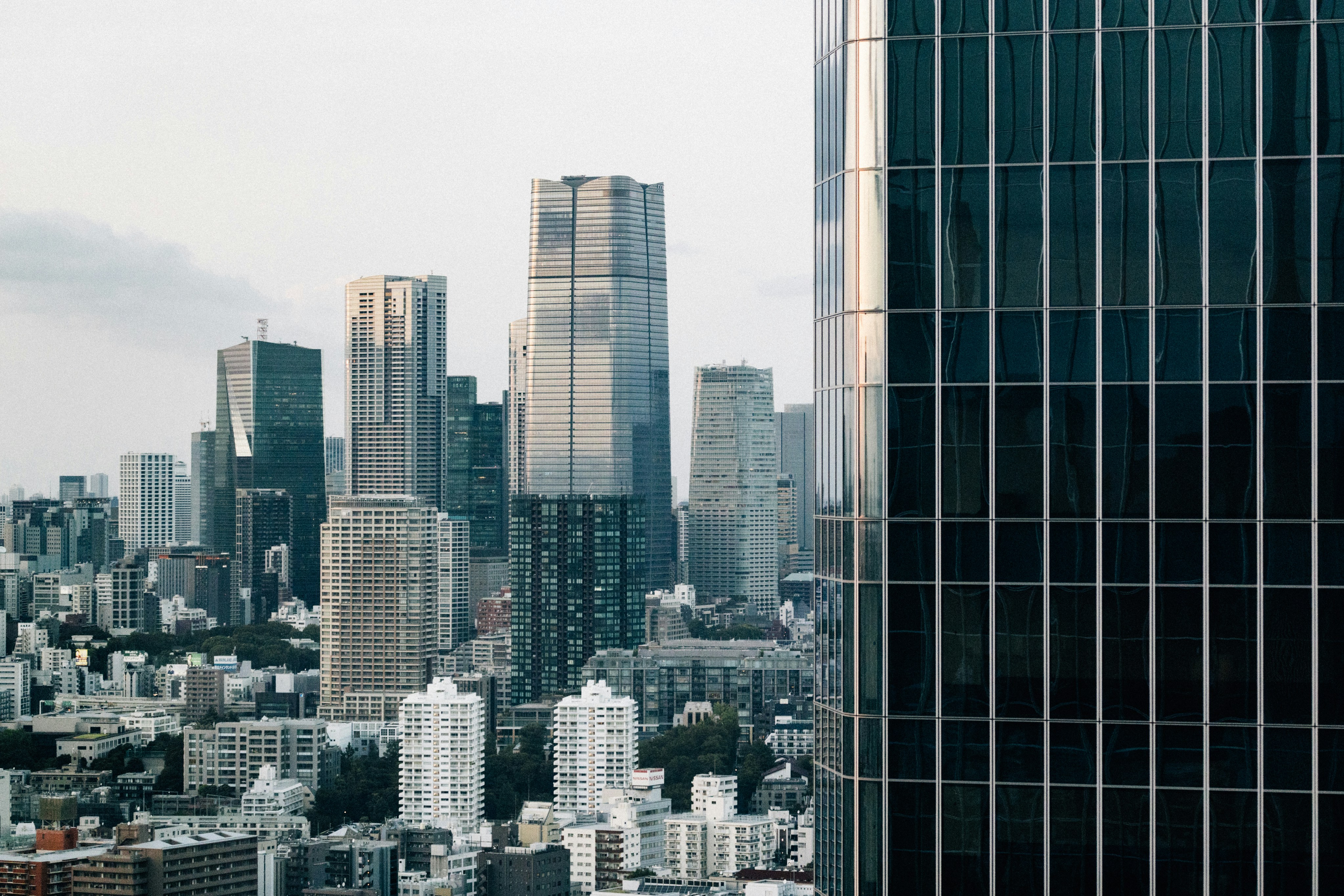Modern skyscrapers in a bustling city skyline