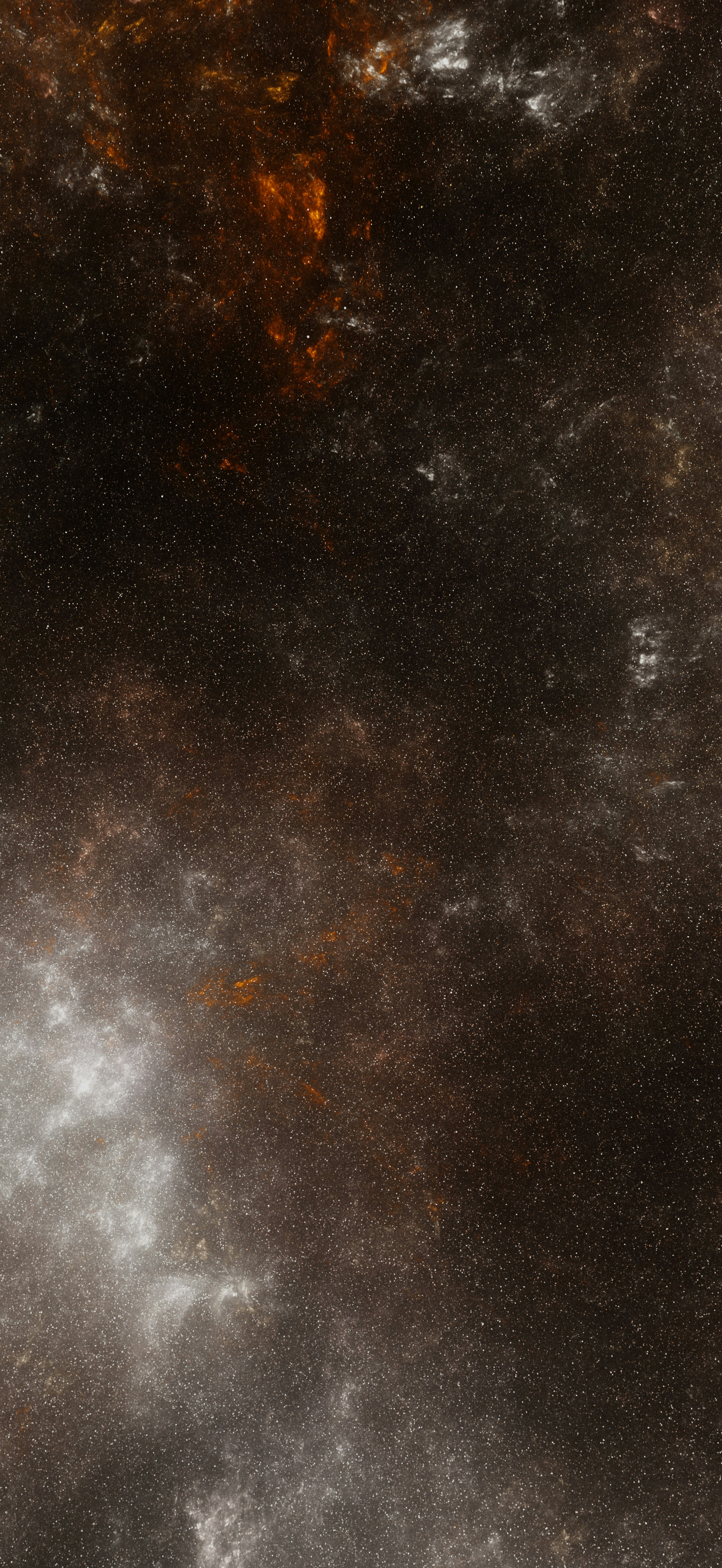 Abstract dark background with white and orange clouds.