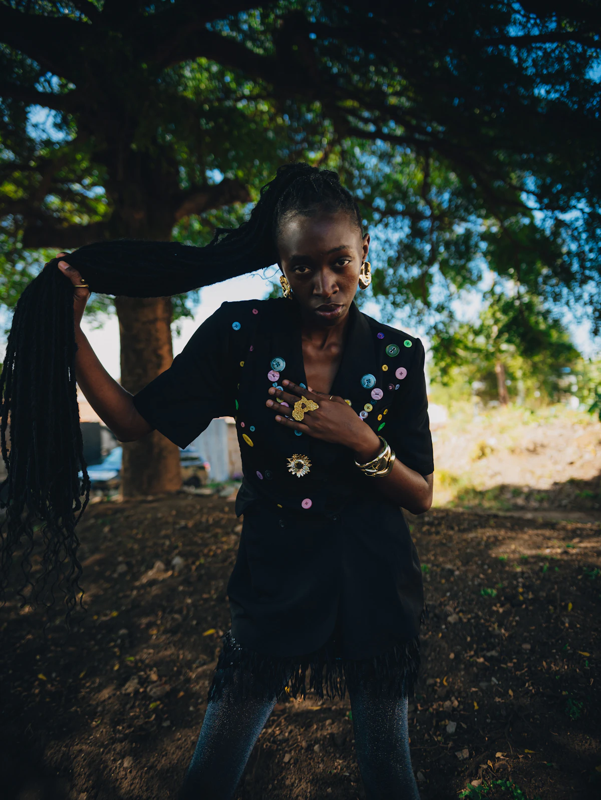 perruque longue afro portée