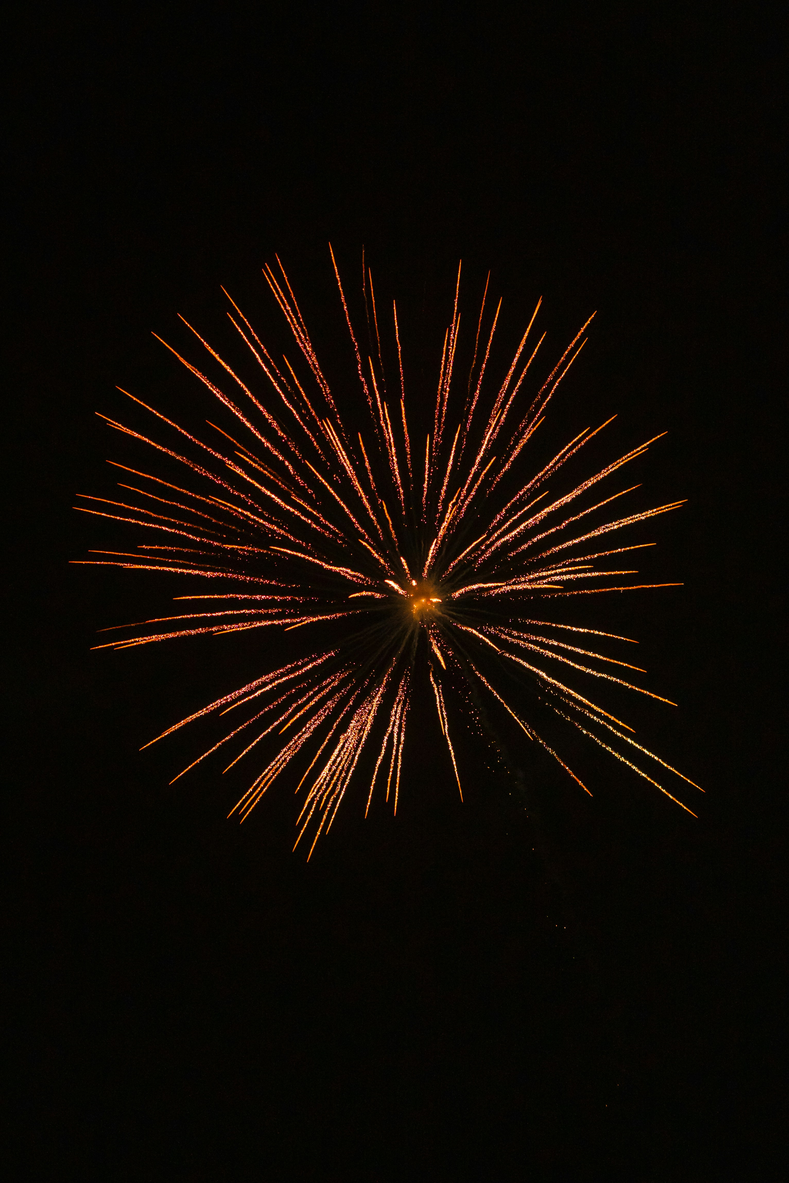 A single orange firework exploding in the night sky.