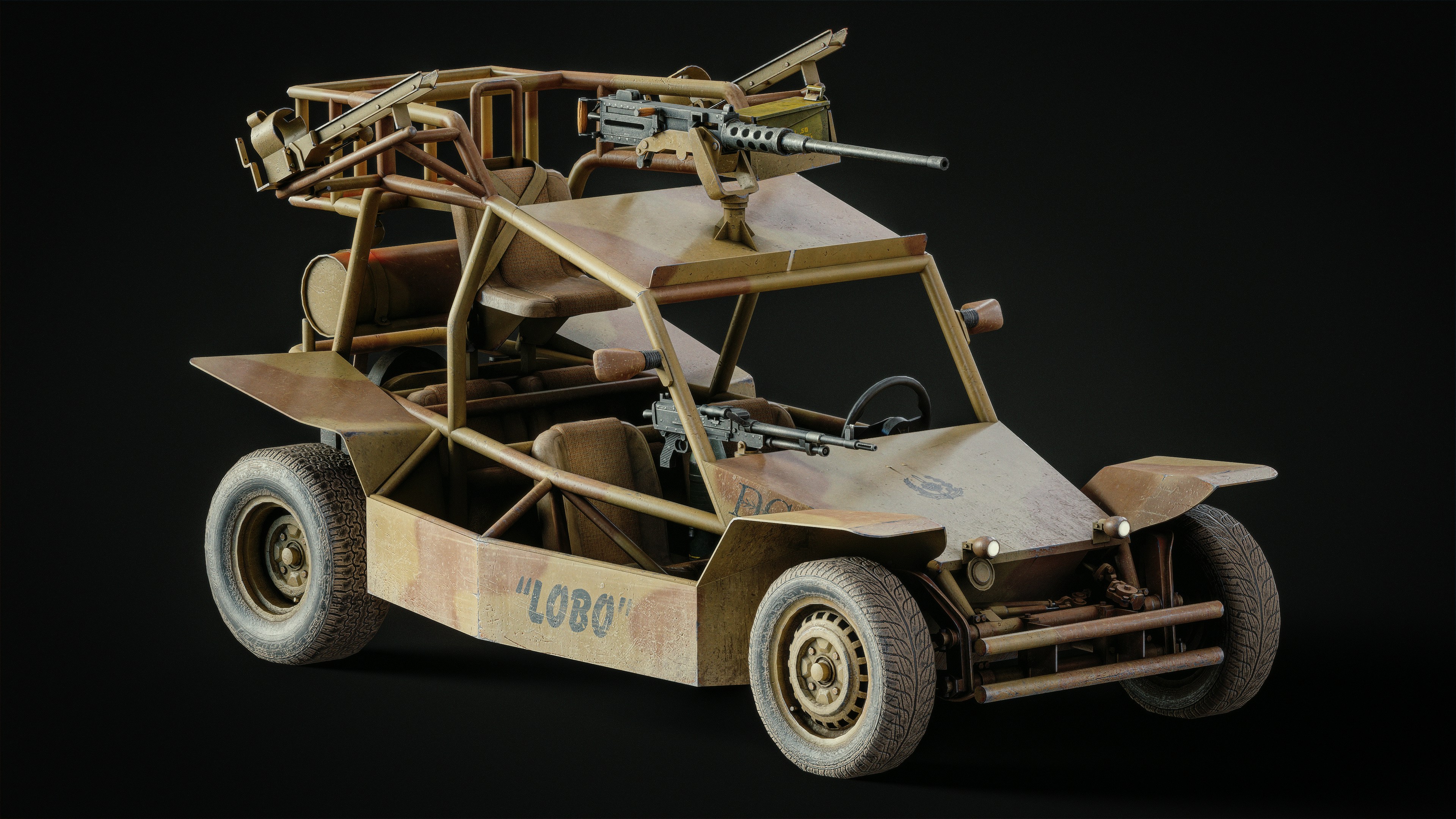 A desert buggy with mounted machine guns