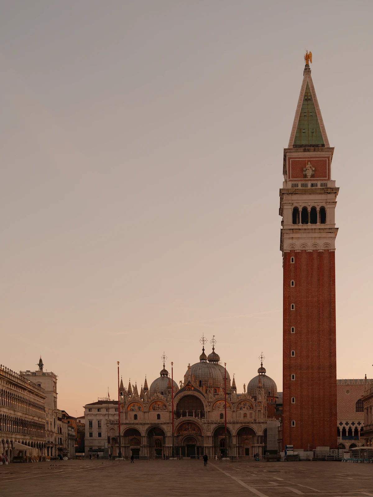 St Mark's Square, its campanile and basilica in the quiet light of dawn