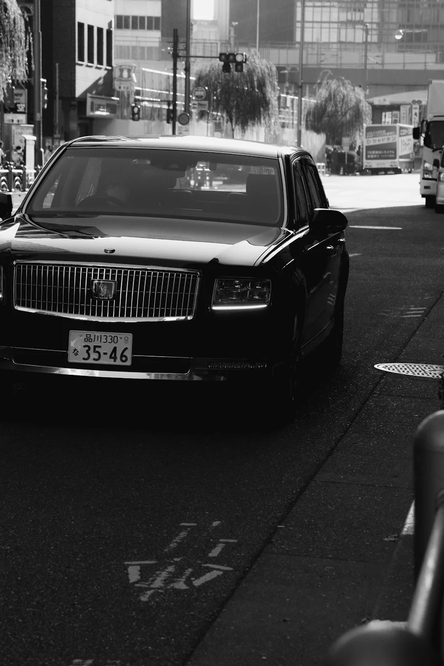 Luxury car driving through the city