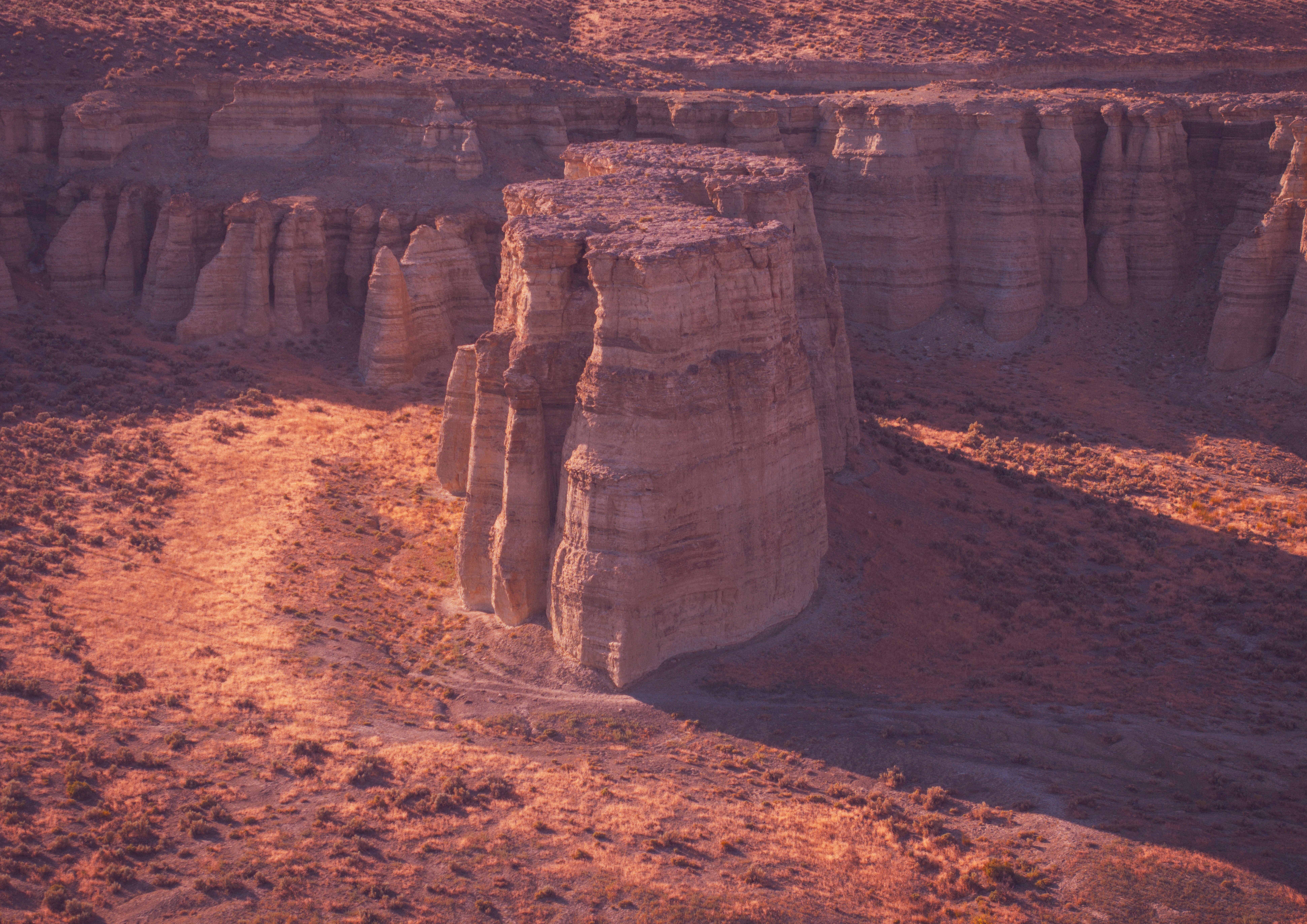 Tall rock formations in a desert landscape