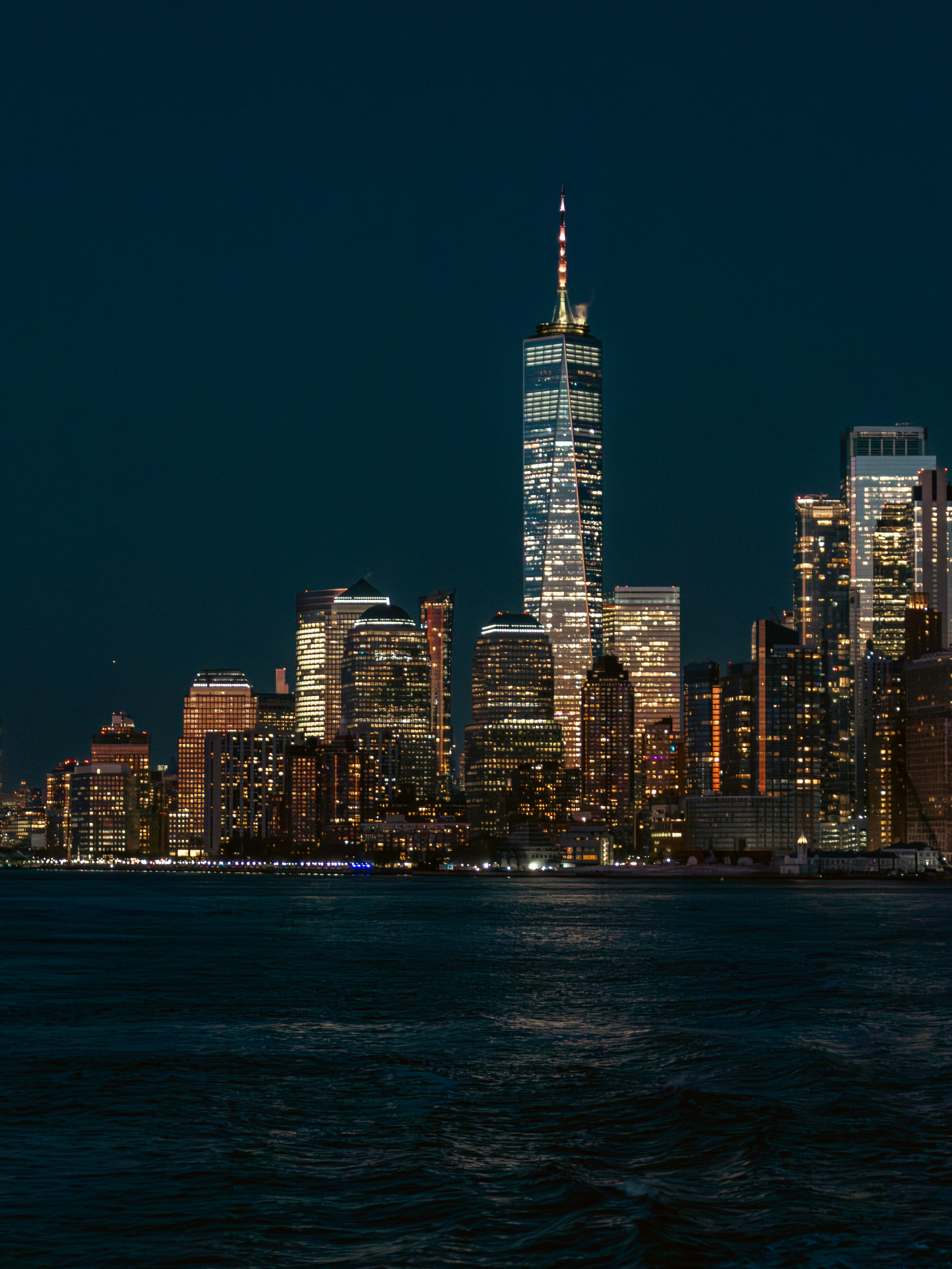 New york city skyline at night with illuminated buildings