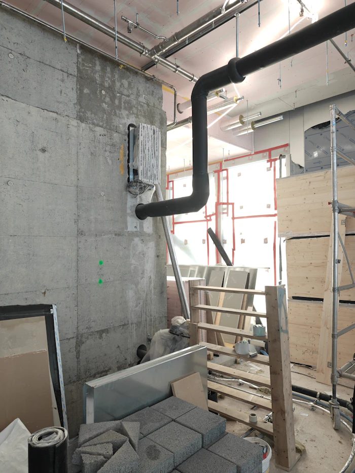 Pipes and services during fit-out