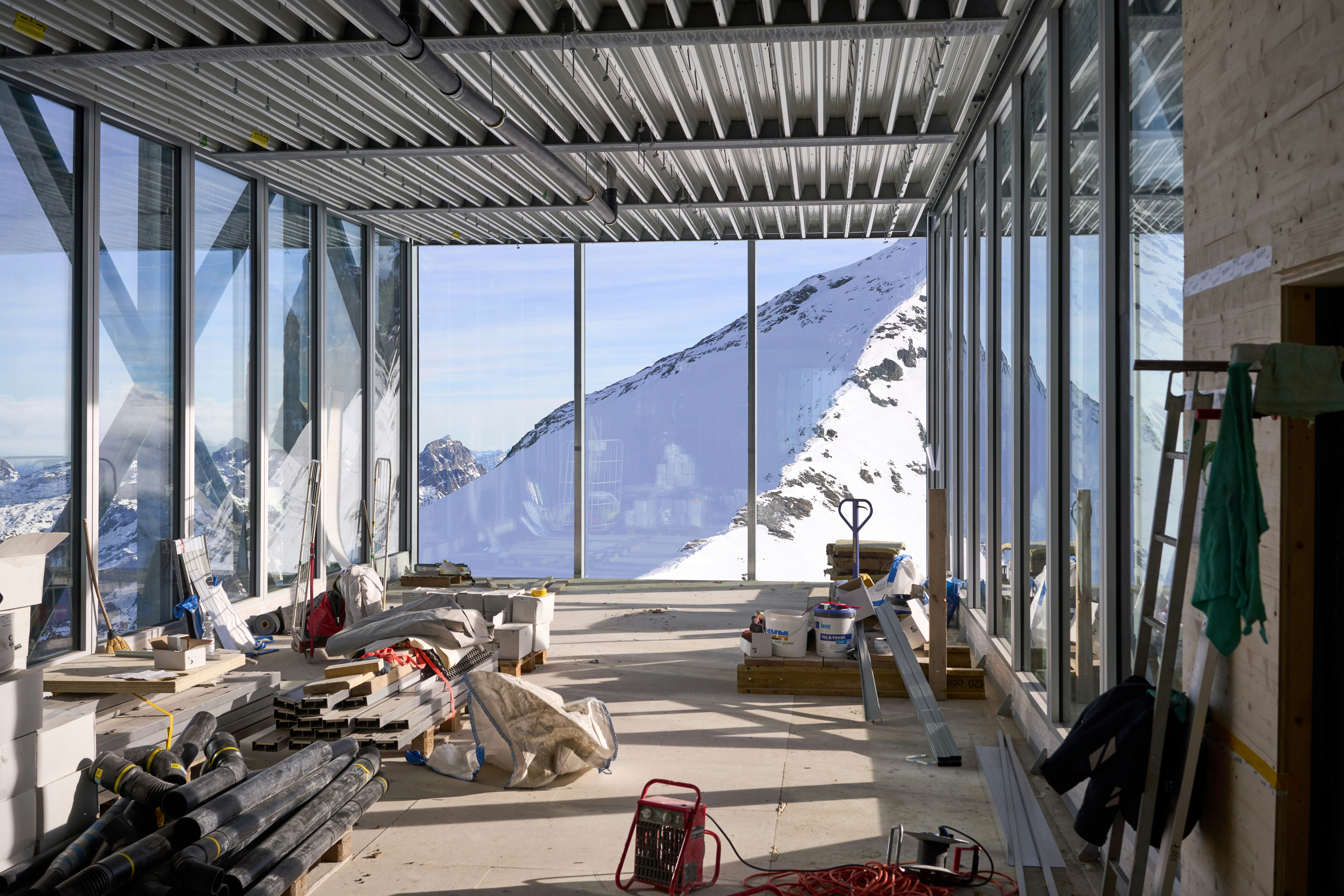 Interior construction with mountain view