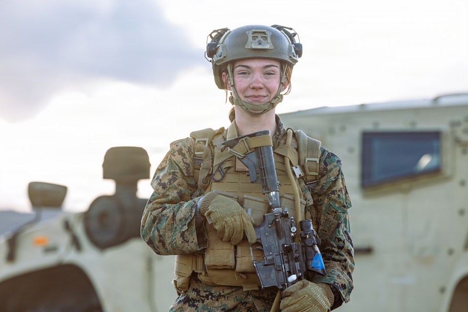Woman in military gear