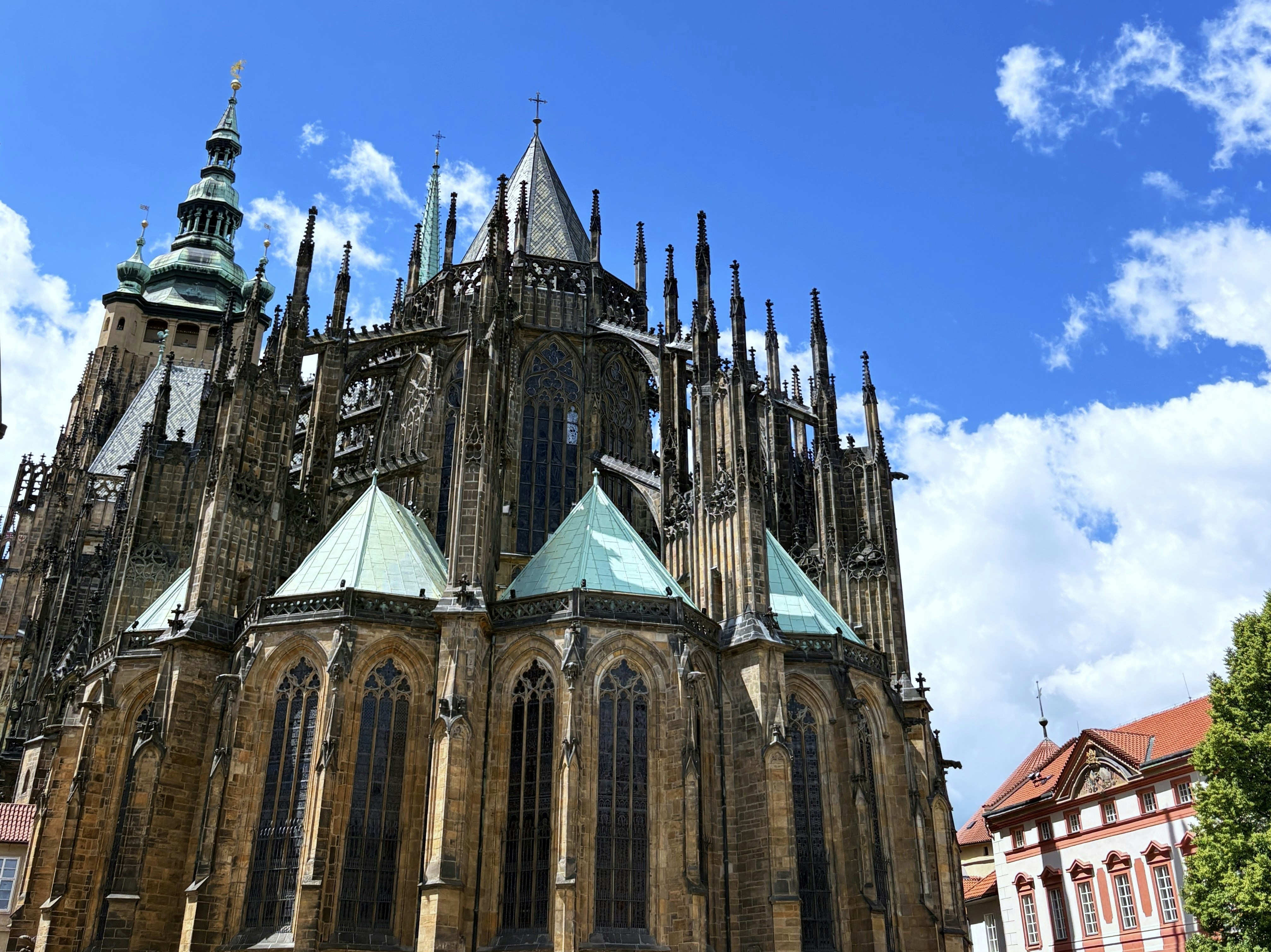 Gothic cathedral with spires against blue sky