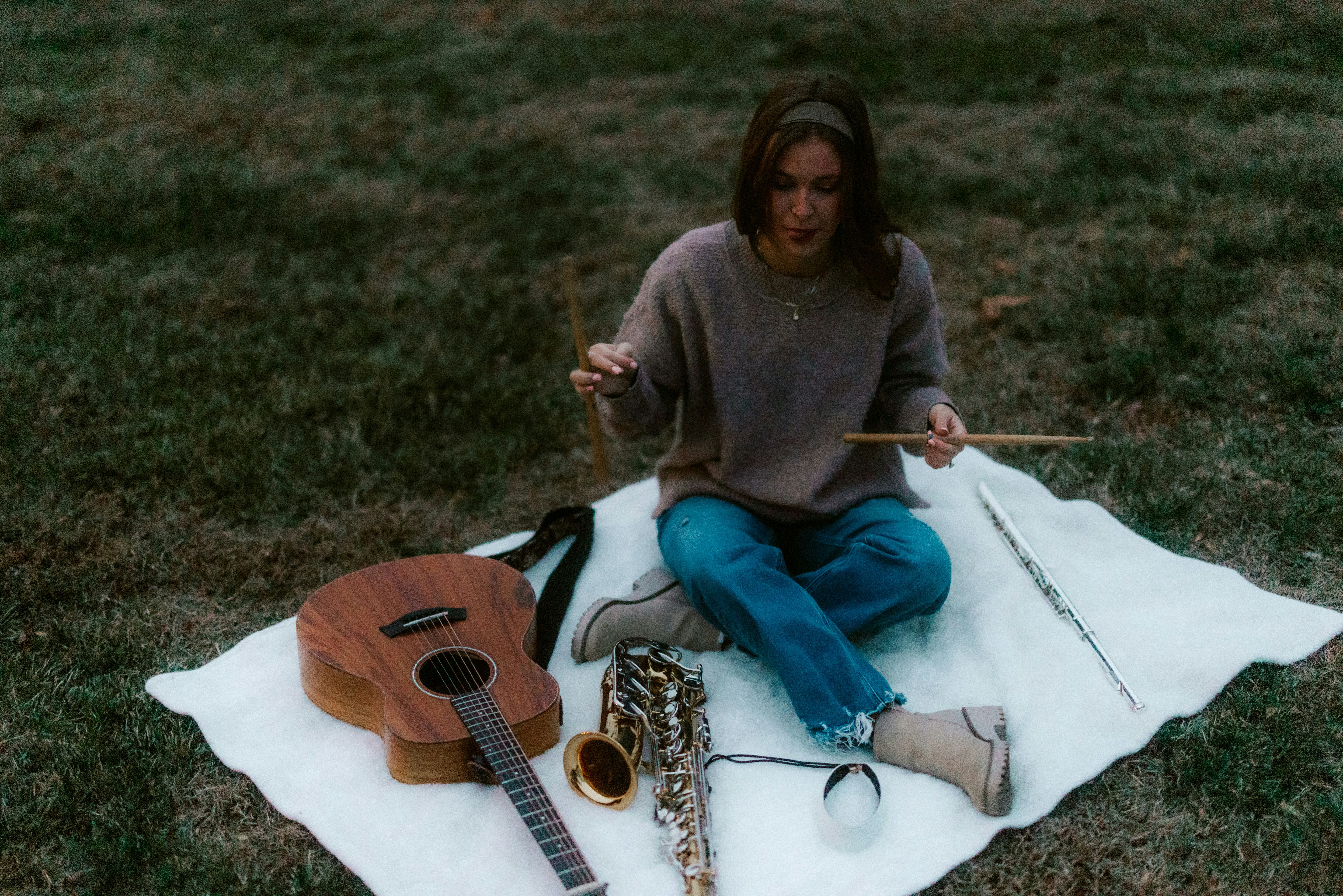 Woman with musical instruments