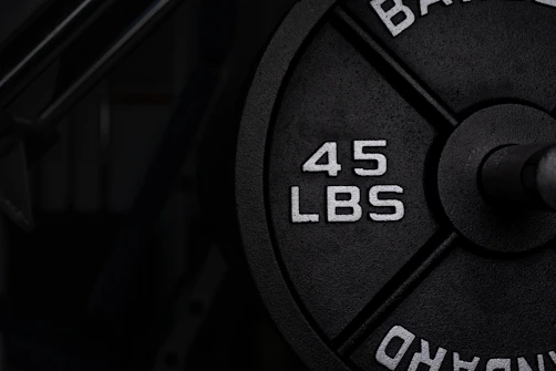 Close-up of a 45 lbs weight plate