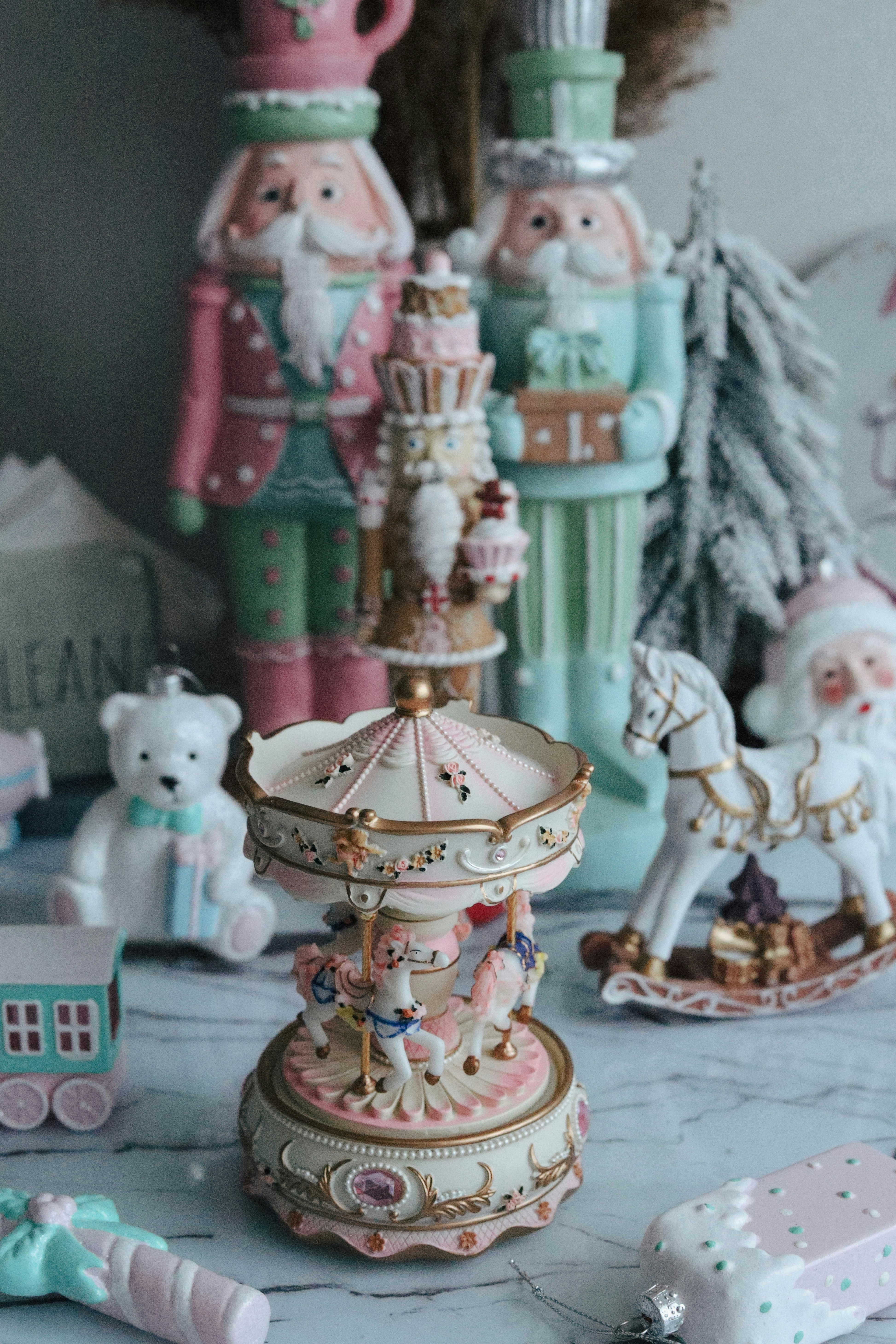 Christmas carousel with nutcrackers and santa